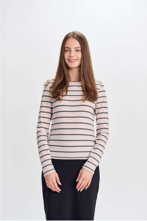 STRIPED RIBBED TOP WITH GOLD BUTTONS ON SHOULDER