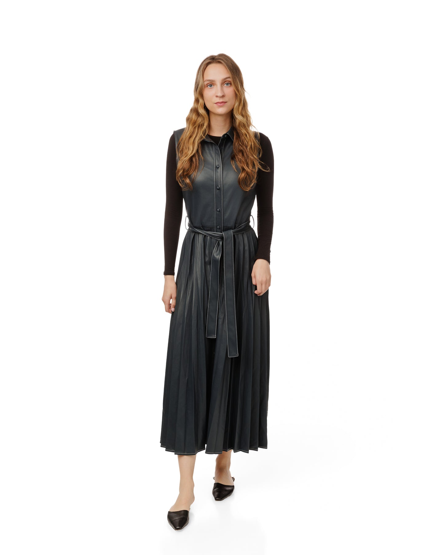 Pleated Pleather Jumper Dress