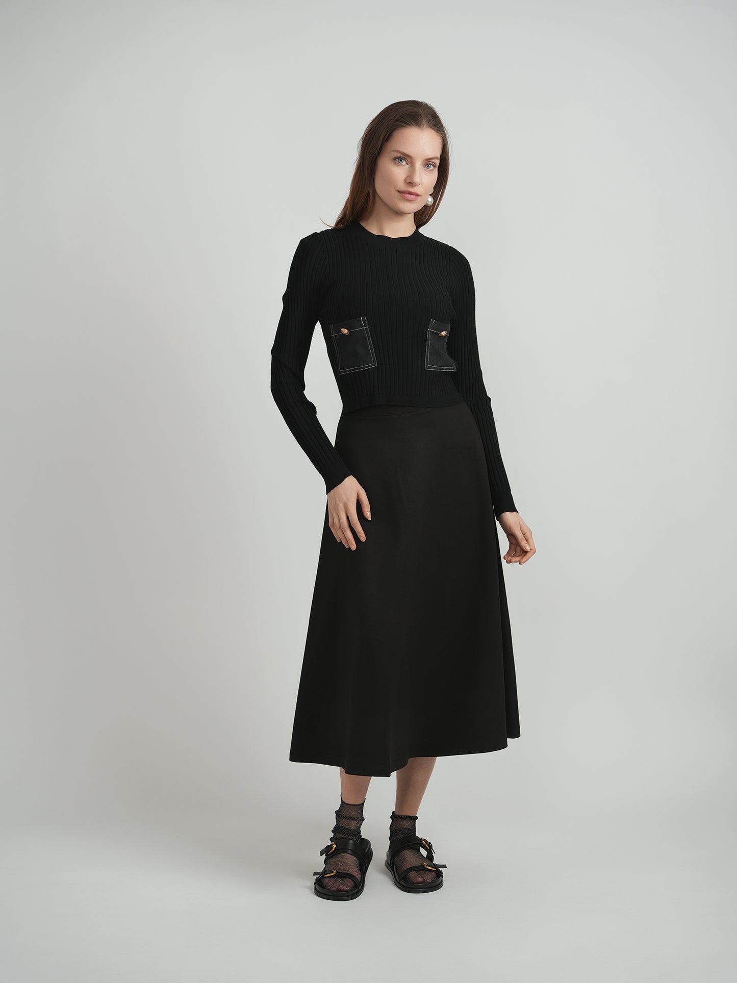 DENIM COMBO KNIT SWEATER