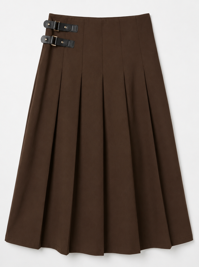 MIDI LENGTH SKIRT WITH STRAPS BUCKLE TRIM