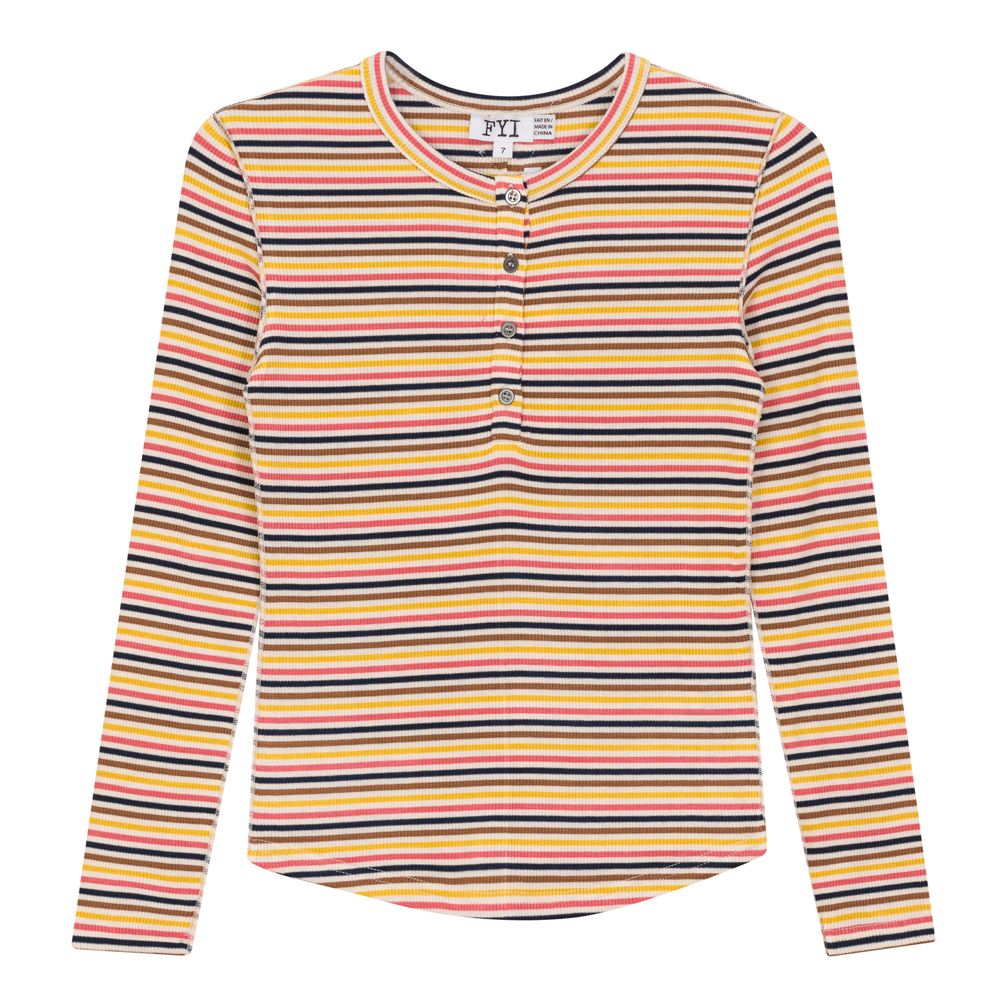 FYI HENLEY STRIPED LONG SLEEVE TEE