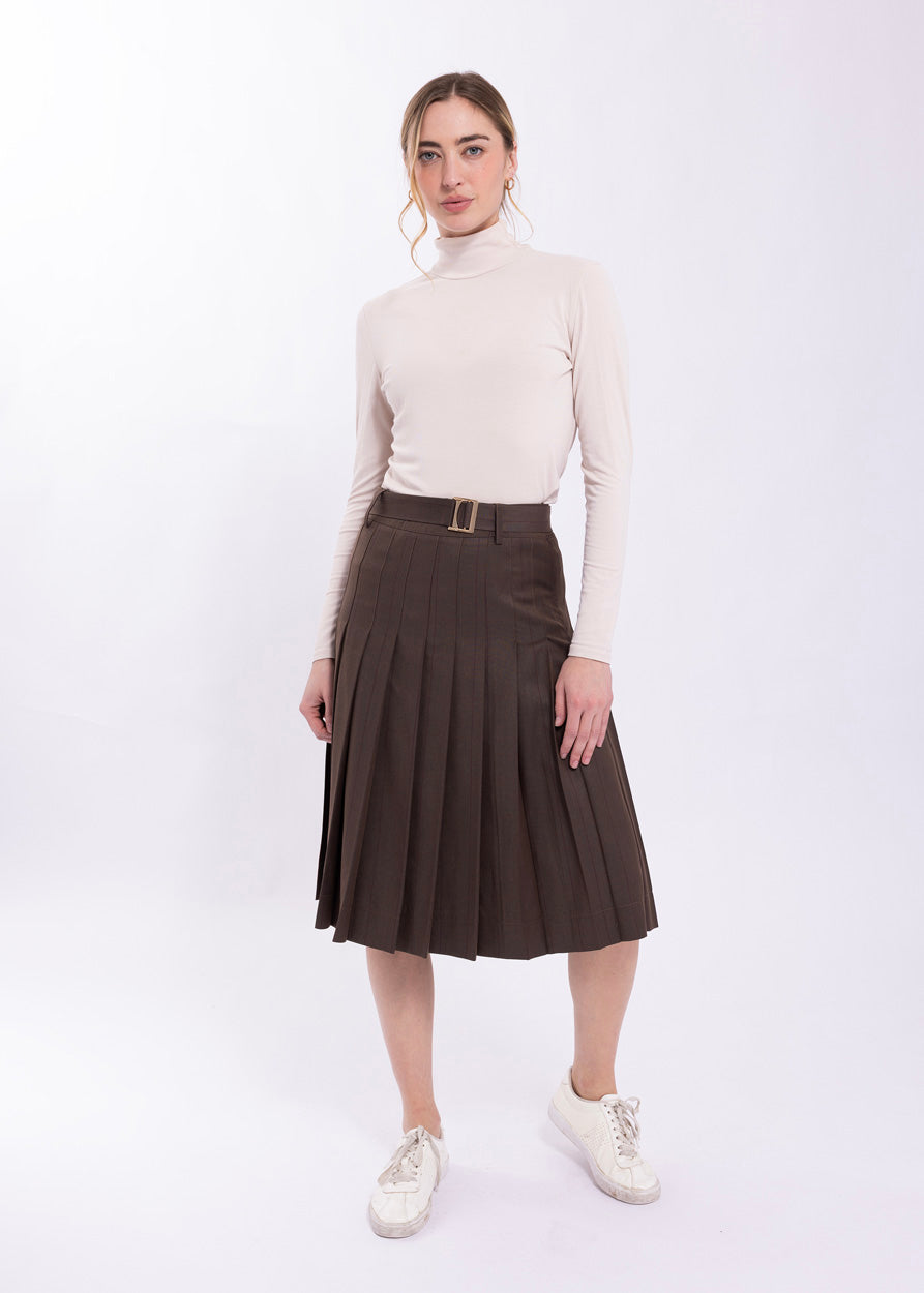 WINDOWPANE PLEATED KNEE LENGTH SKIRT