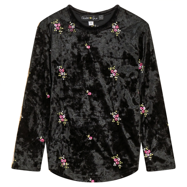 VELOUR FLOWER EMBROIDERY TOP