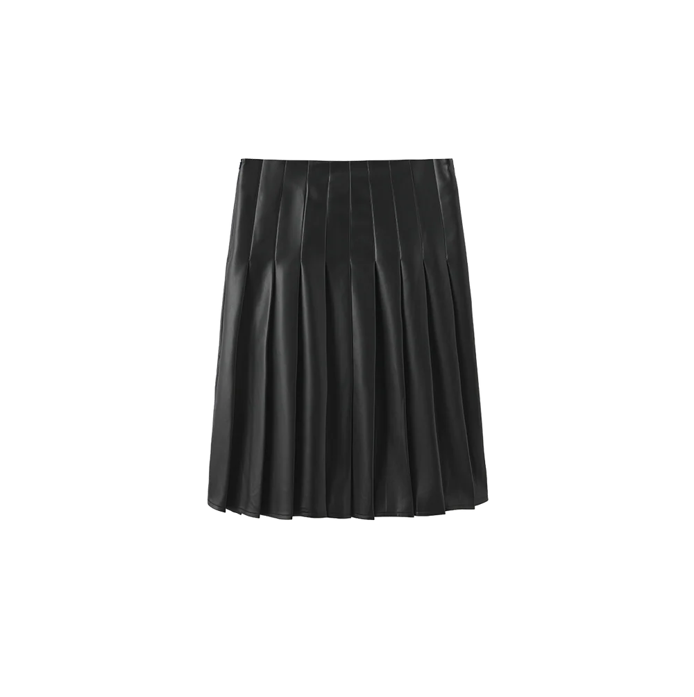 SIDE PLEAT BUCKLE LEATHER SKIRT