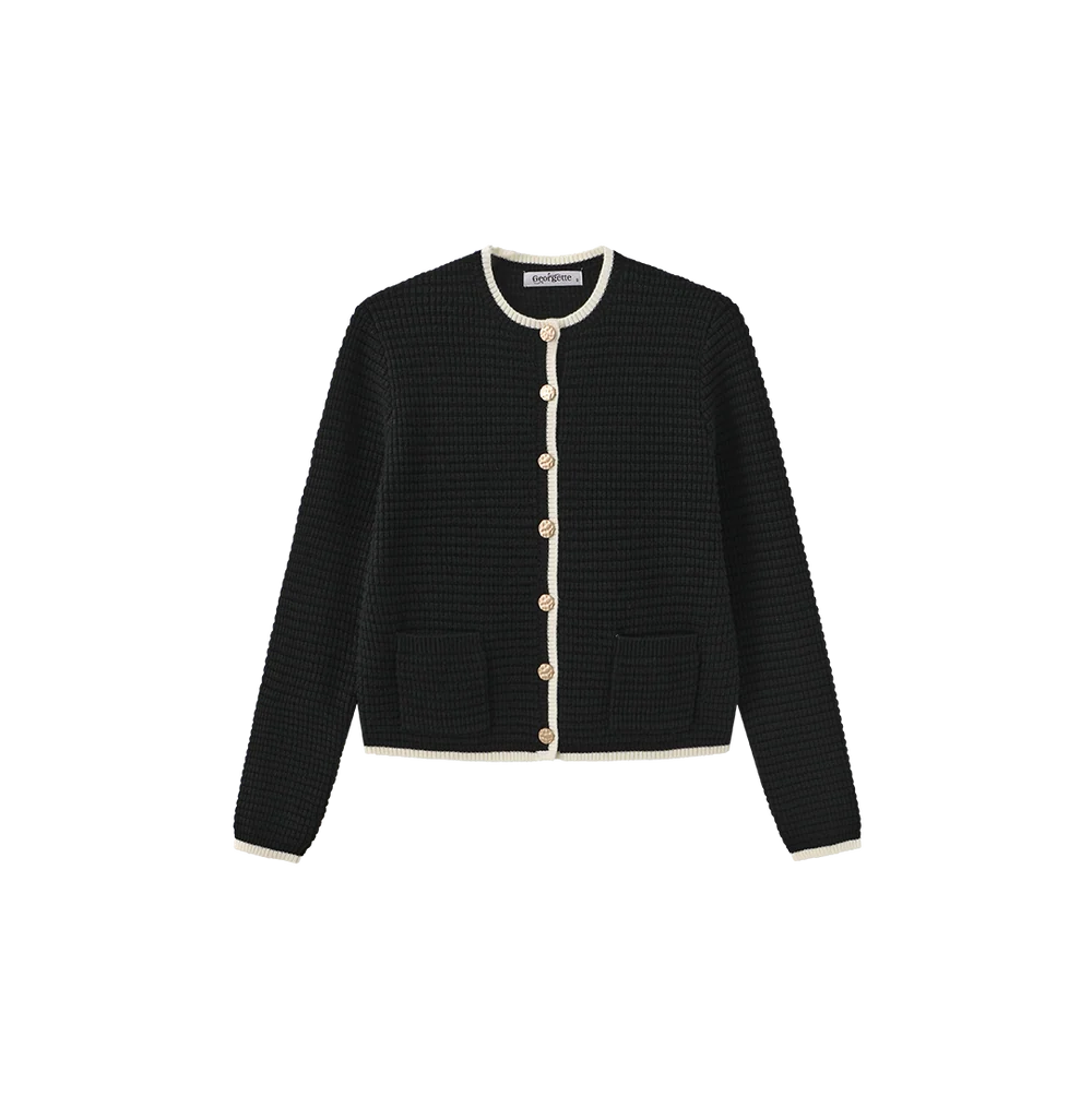 DOUBLE POCKET OUTLINED CARDIGAN