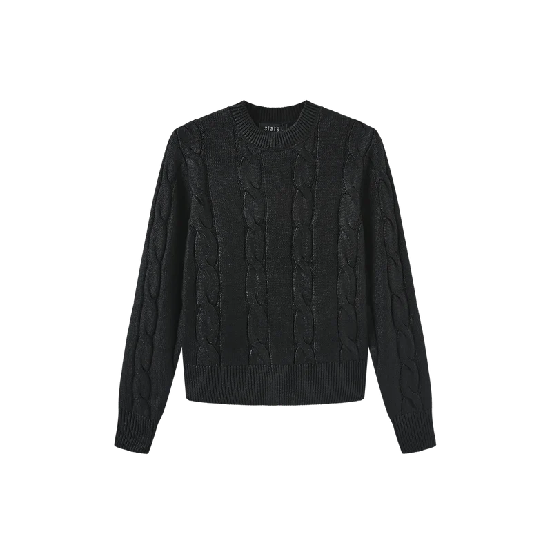 METALLIC CABLE KNIT SWEATER