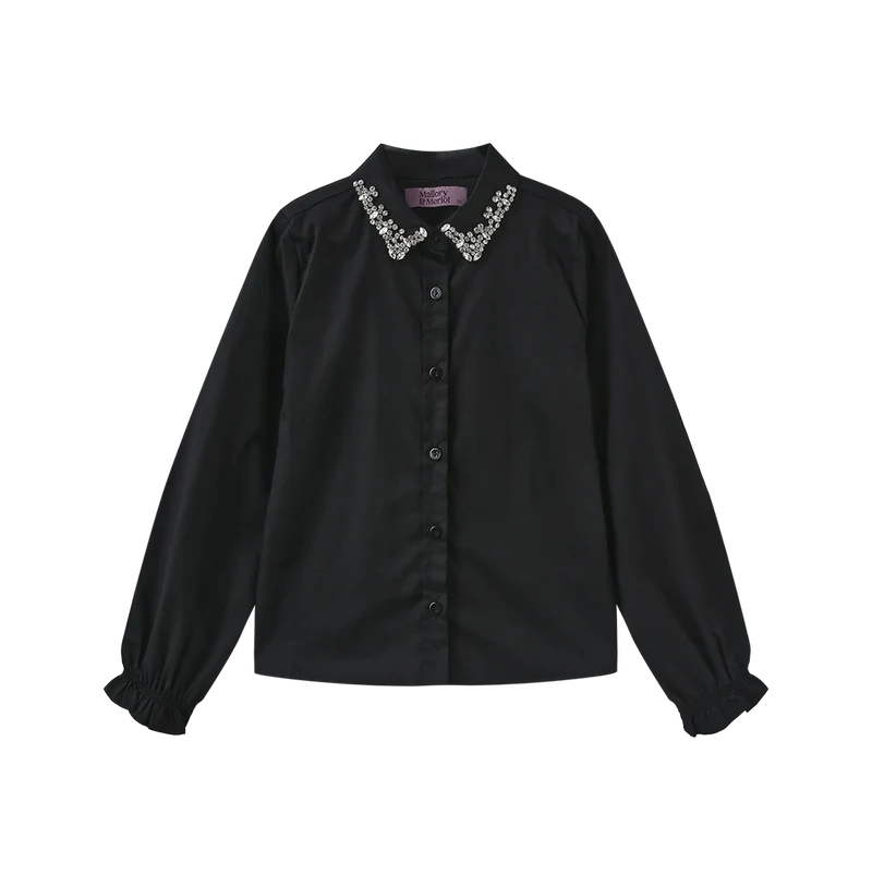 BEADED COLLARED TRIM BLOUSE