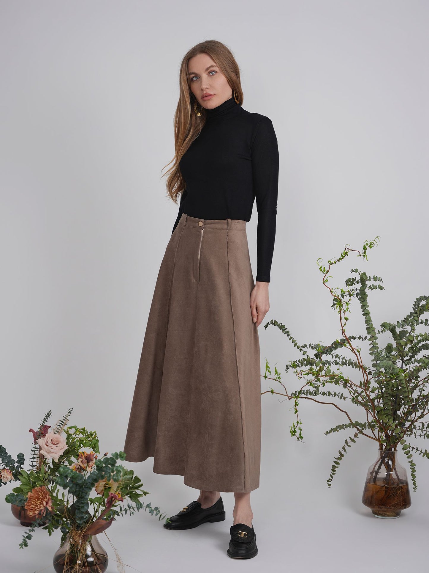 MAXI SUEDE PANEL SKIRT