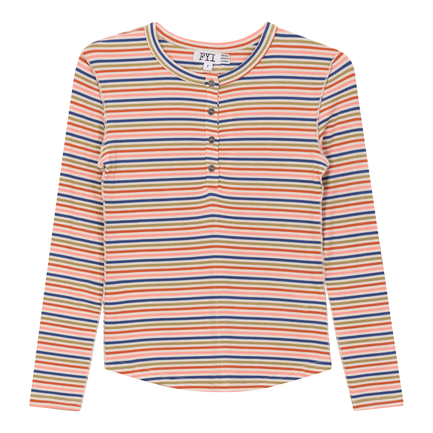 FYI HENLEY STRIPED LONG SLEEVE TEE