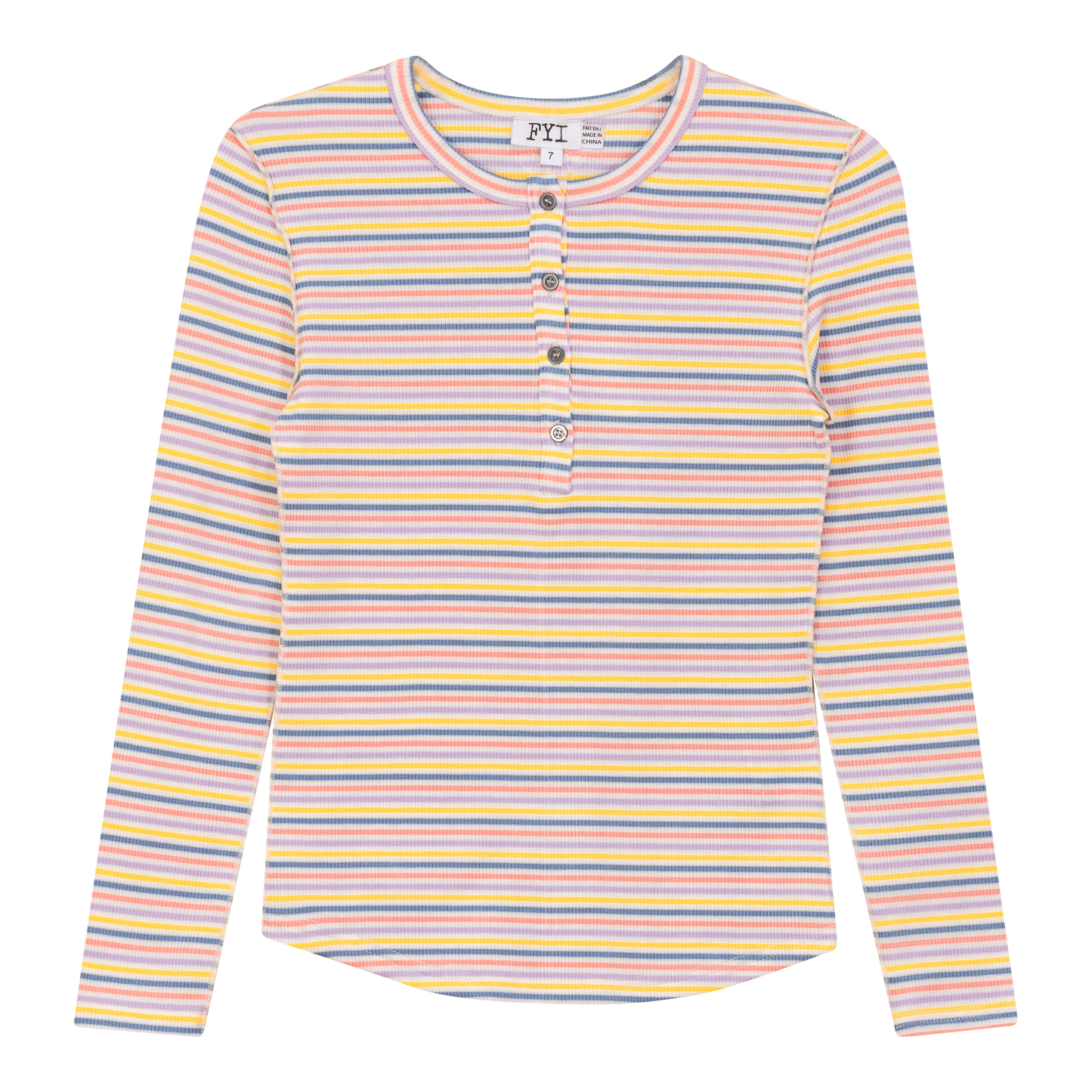FYI HENLEY STRIPED LONG SLEEVE TEE