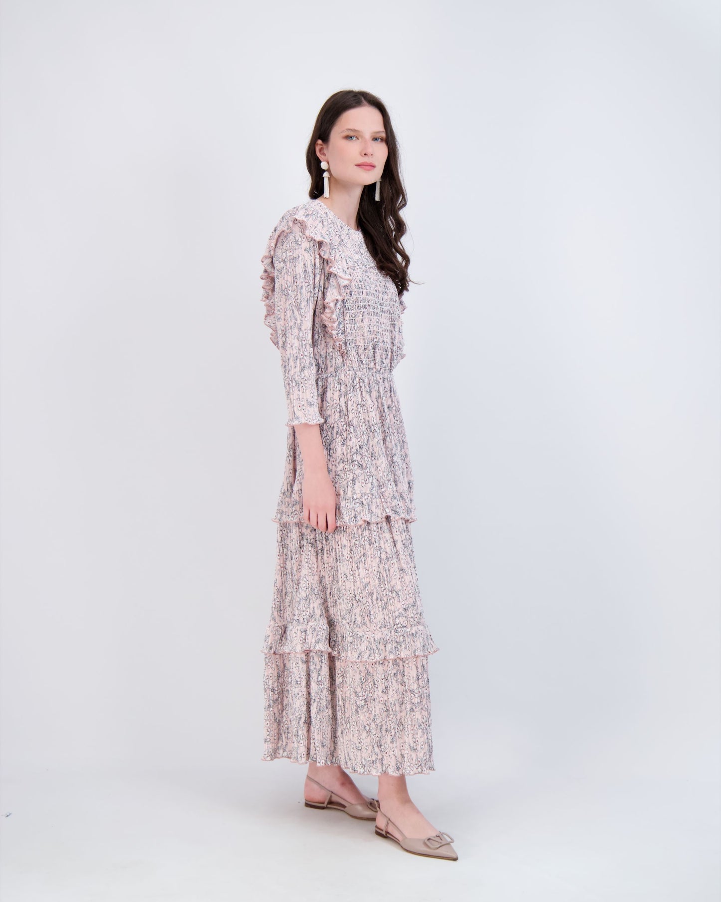 Floral Ruffled Detailed Midi Dress