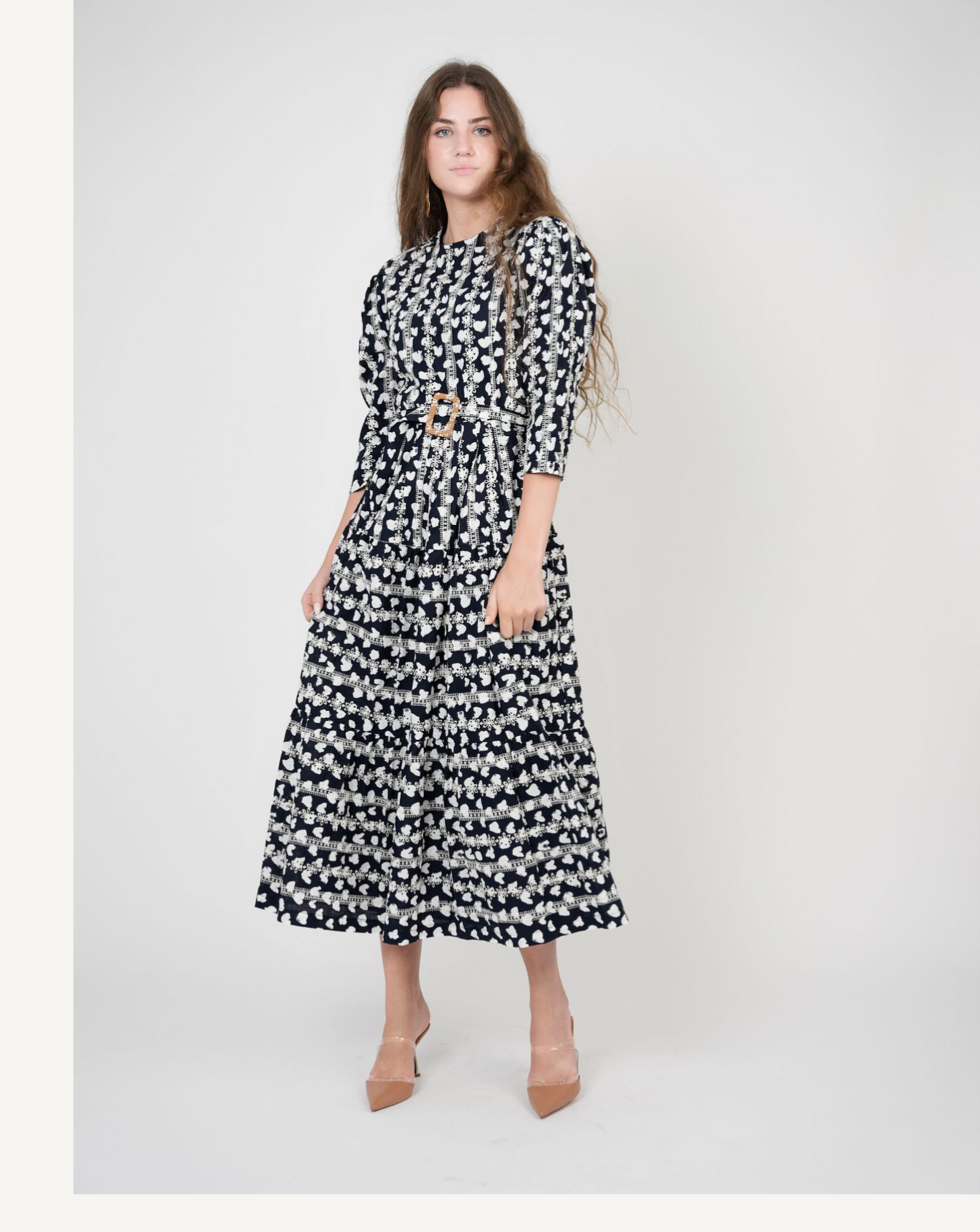 PRINTED EYELET DRESS