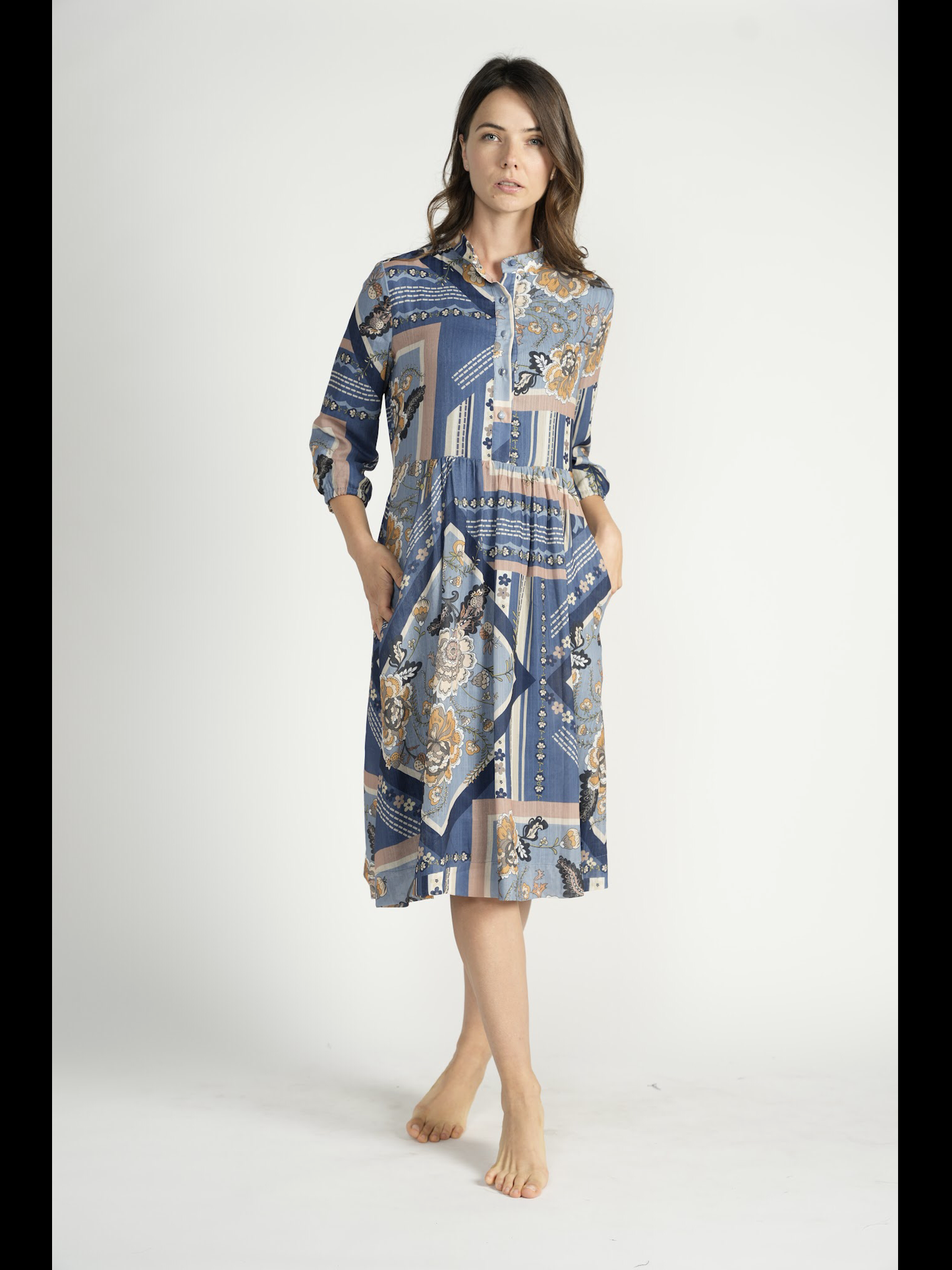 Blue Scarf Printed Dress