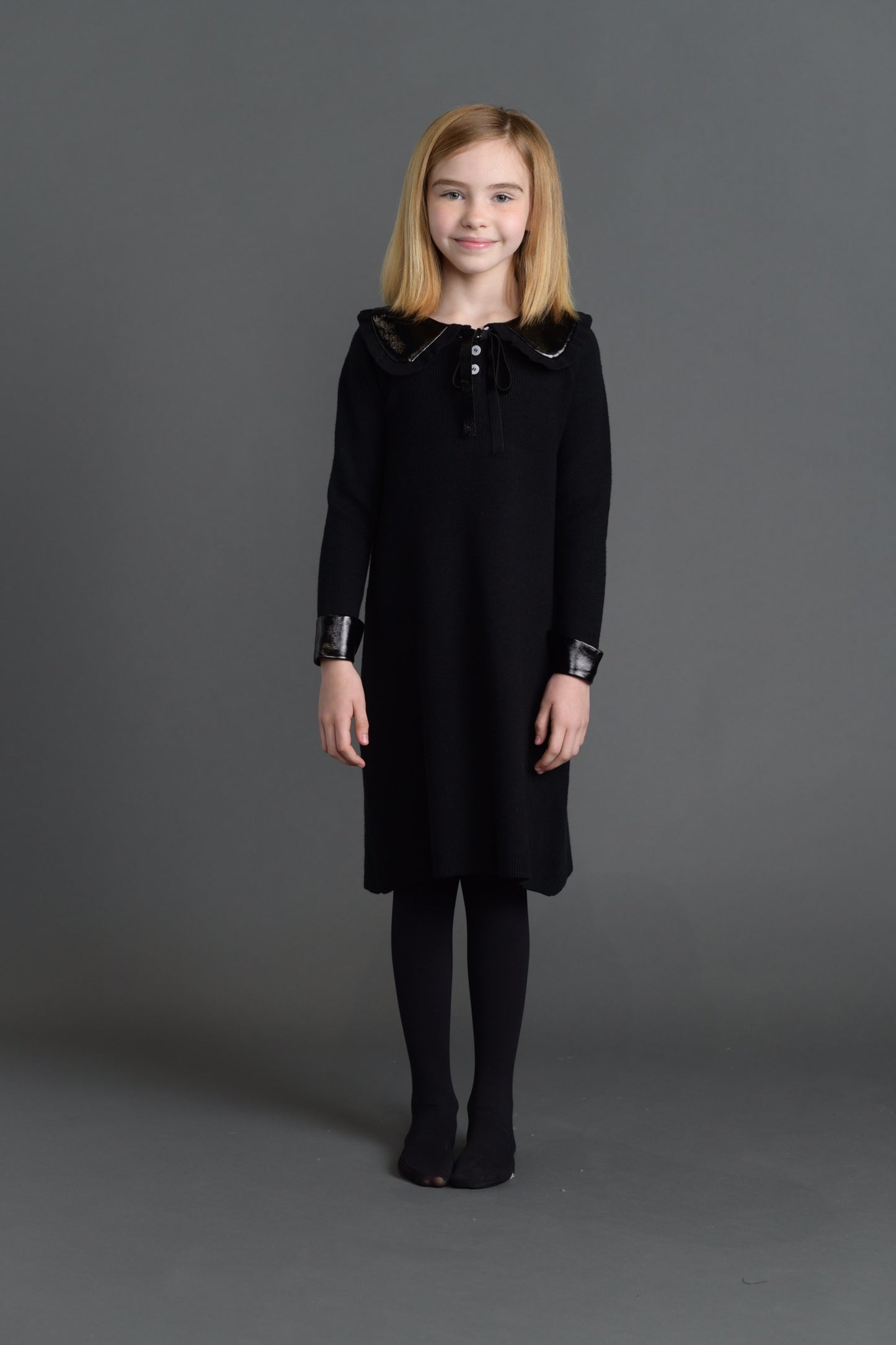 Black Dress with Leather Collar and Ties