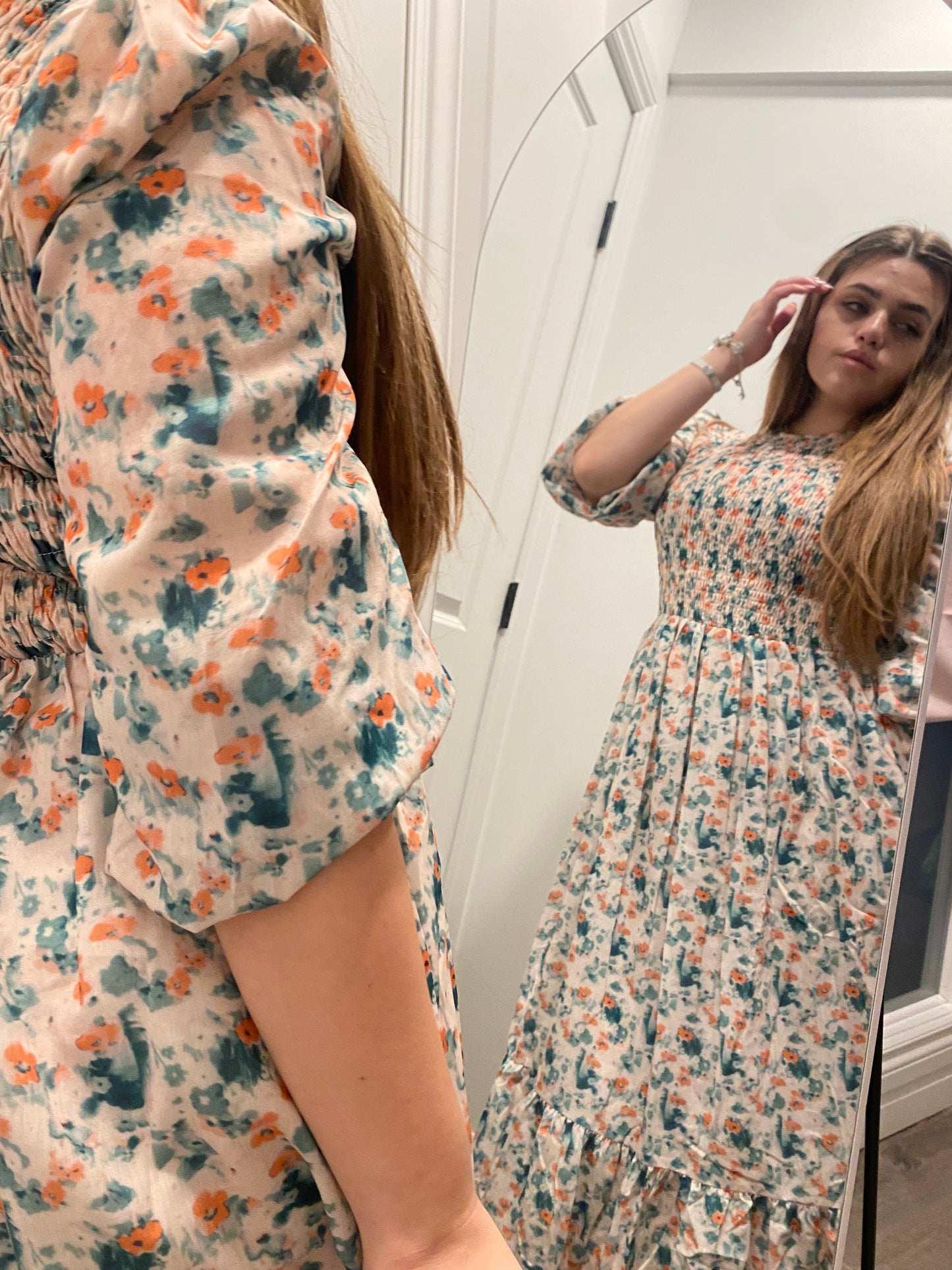 FLORAL SMOCKED MAXI DRESS