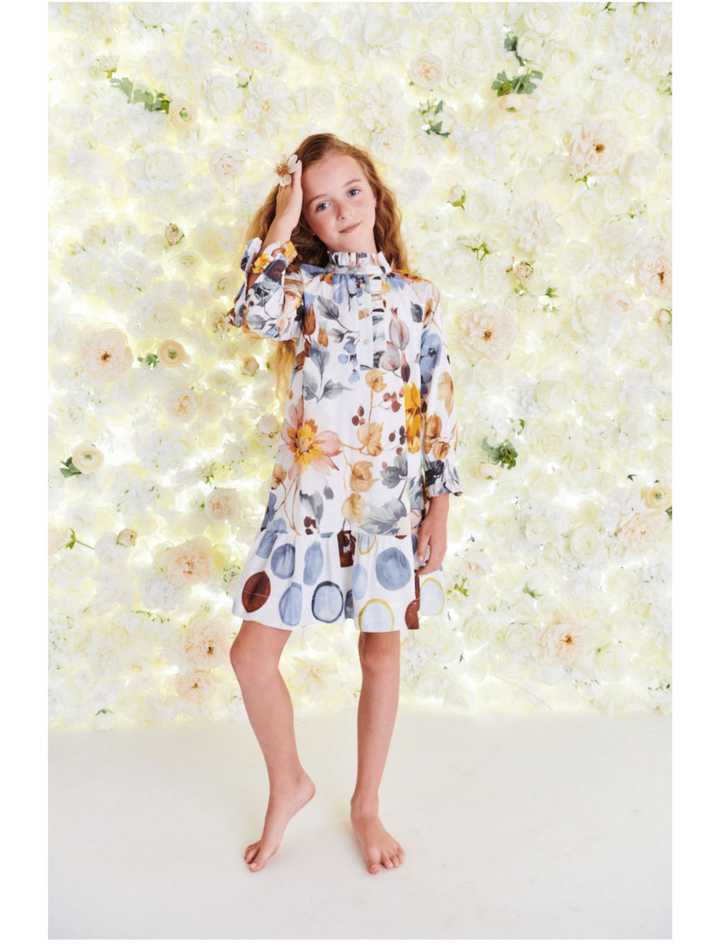 WHITE COTTON FLORAL DESIGN DRESS