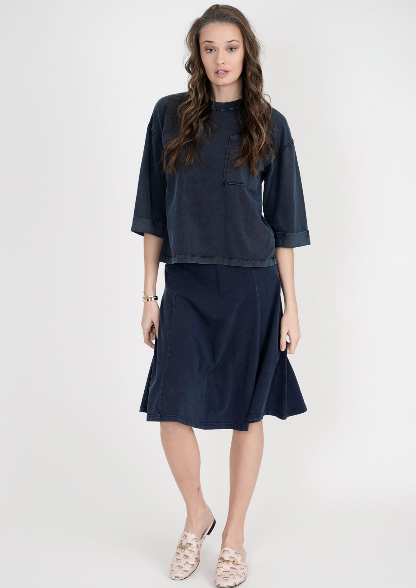 LADIES OVERSIZE WASH DENIM TOP