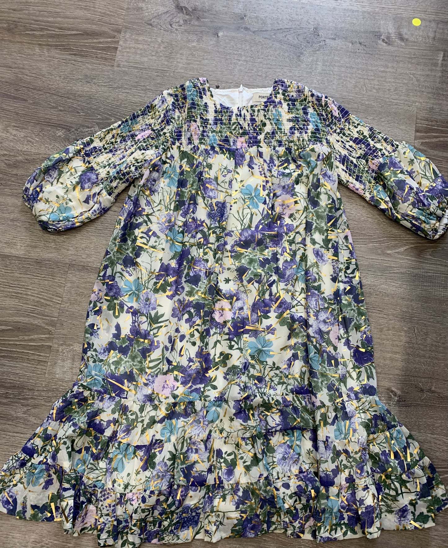 Light Purple Blue With Gold Flicks Top Shirring Dress