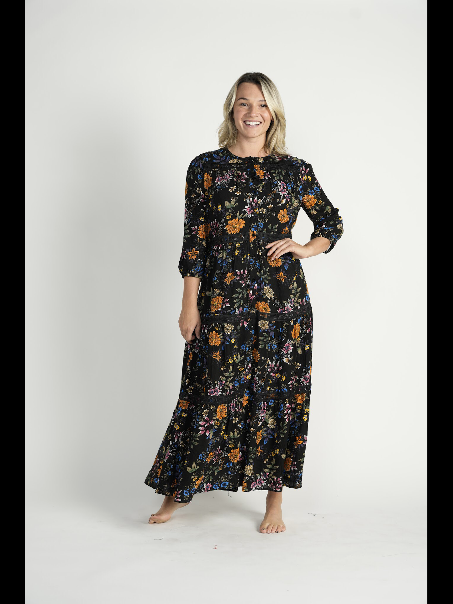 Vibrant Black Floral Dress