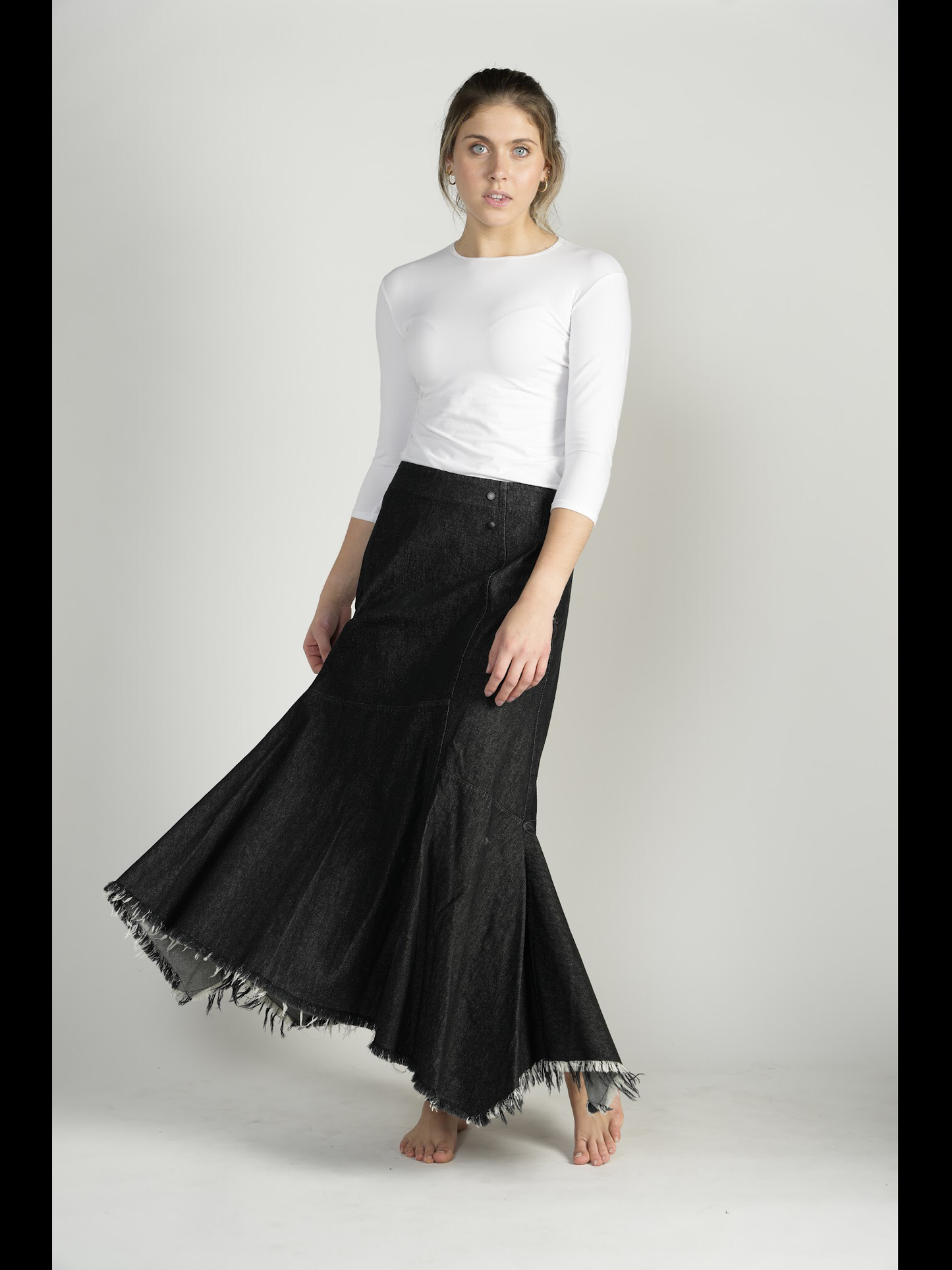 Denim Maxi with Fringe Bottom