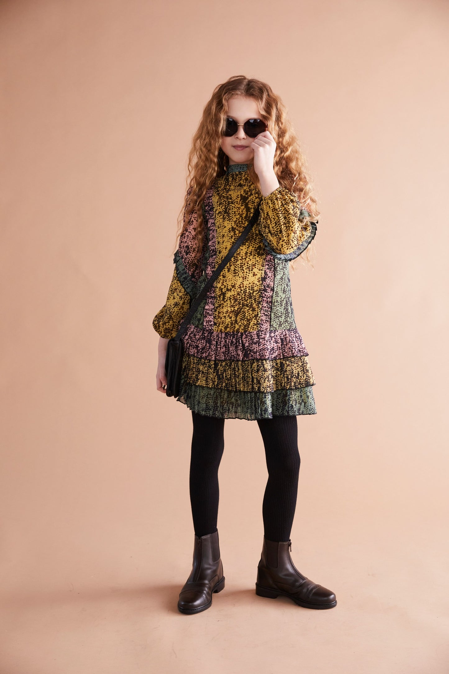 Olive, Mustard, and Pink Dotted Design, Lower Tiered Dress