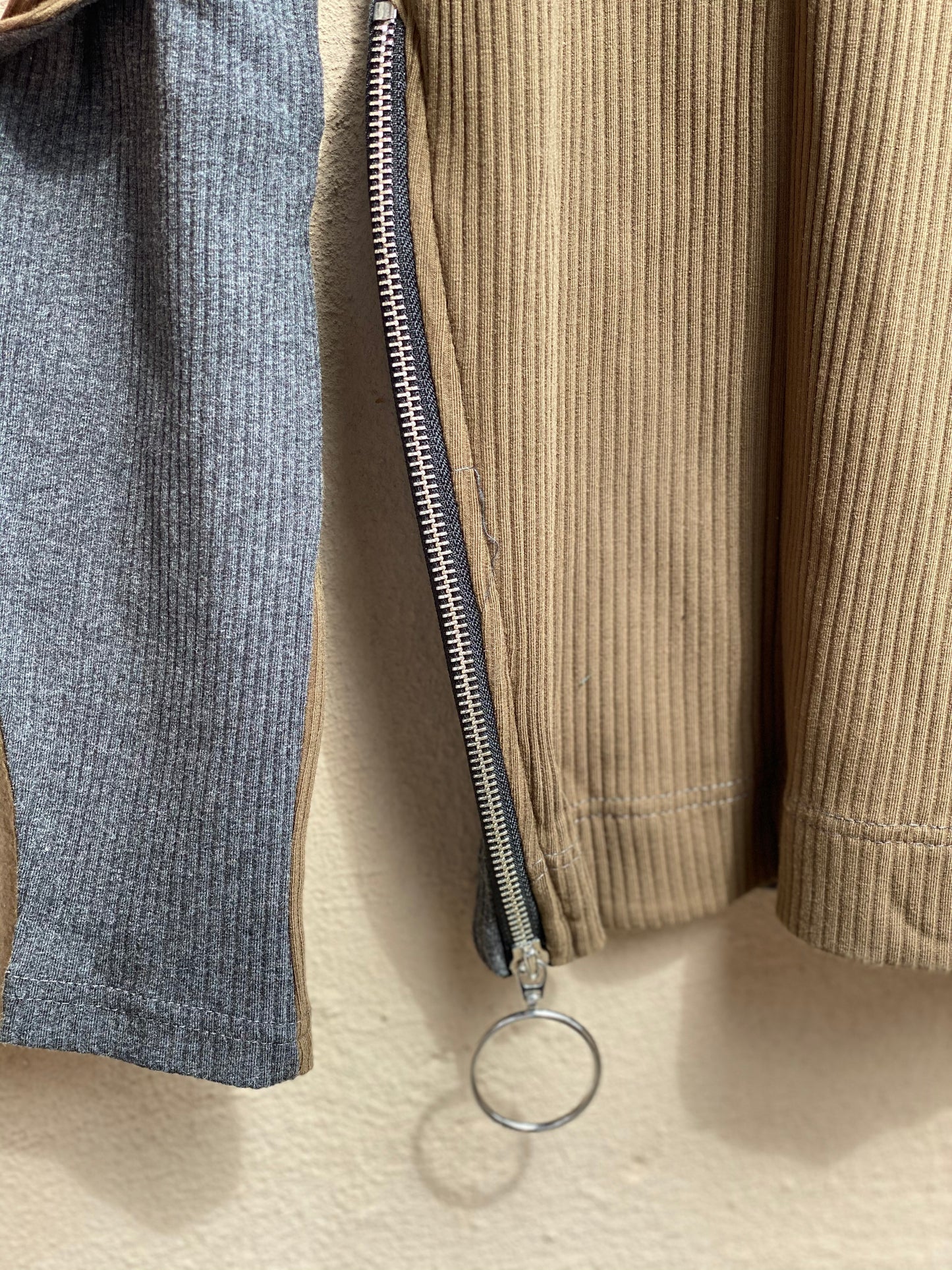 Zipper Detail Ribbed Top