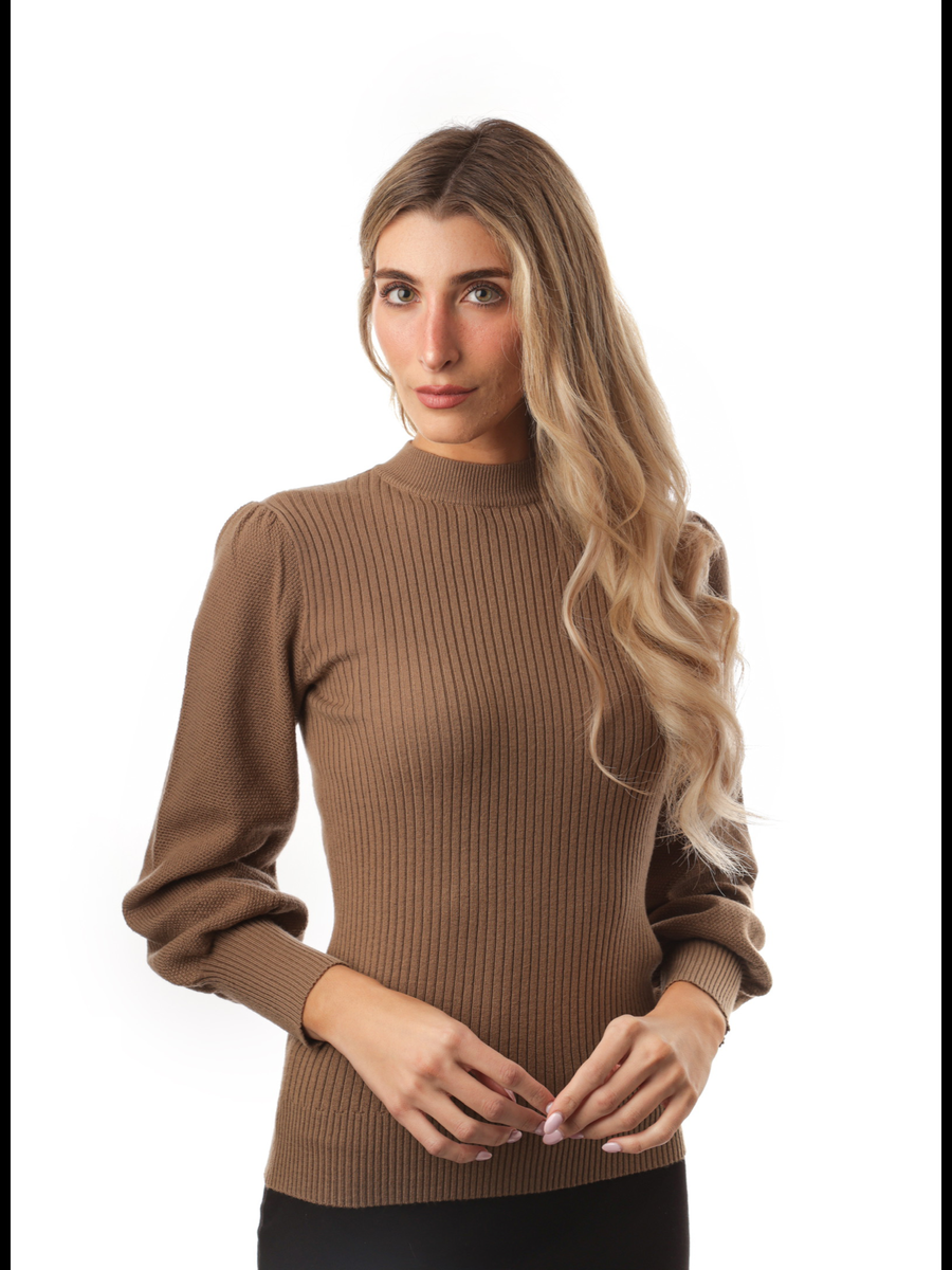 Mock Neck Ribbed Knit Top Fallons