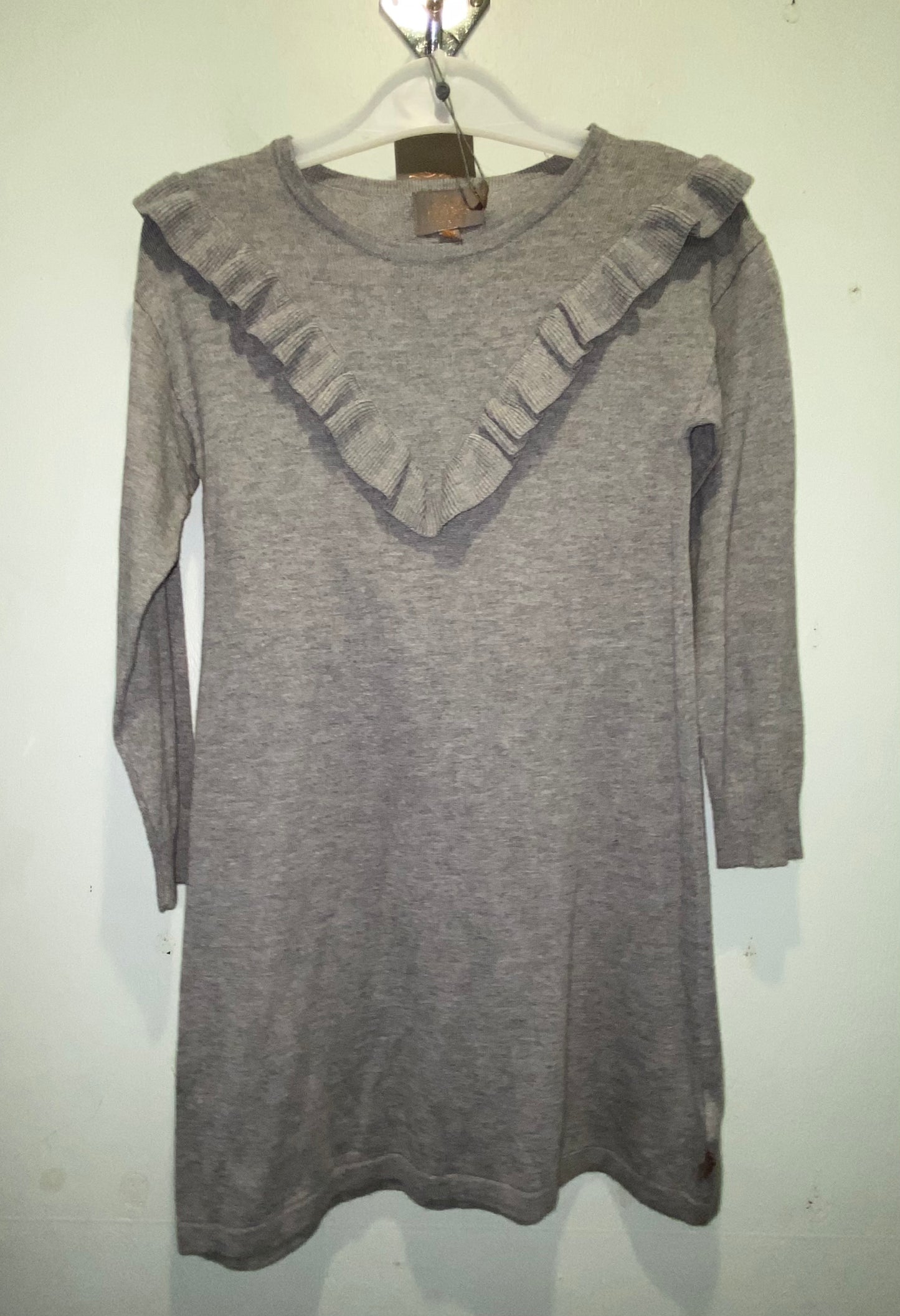 Grey Ruffle Sweater Dress