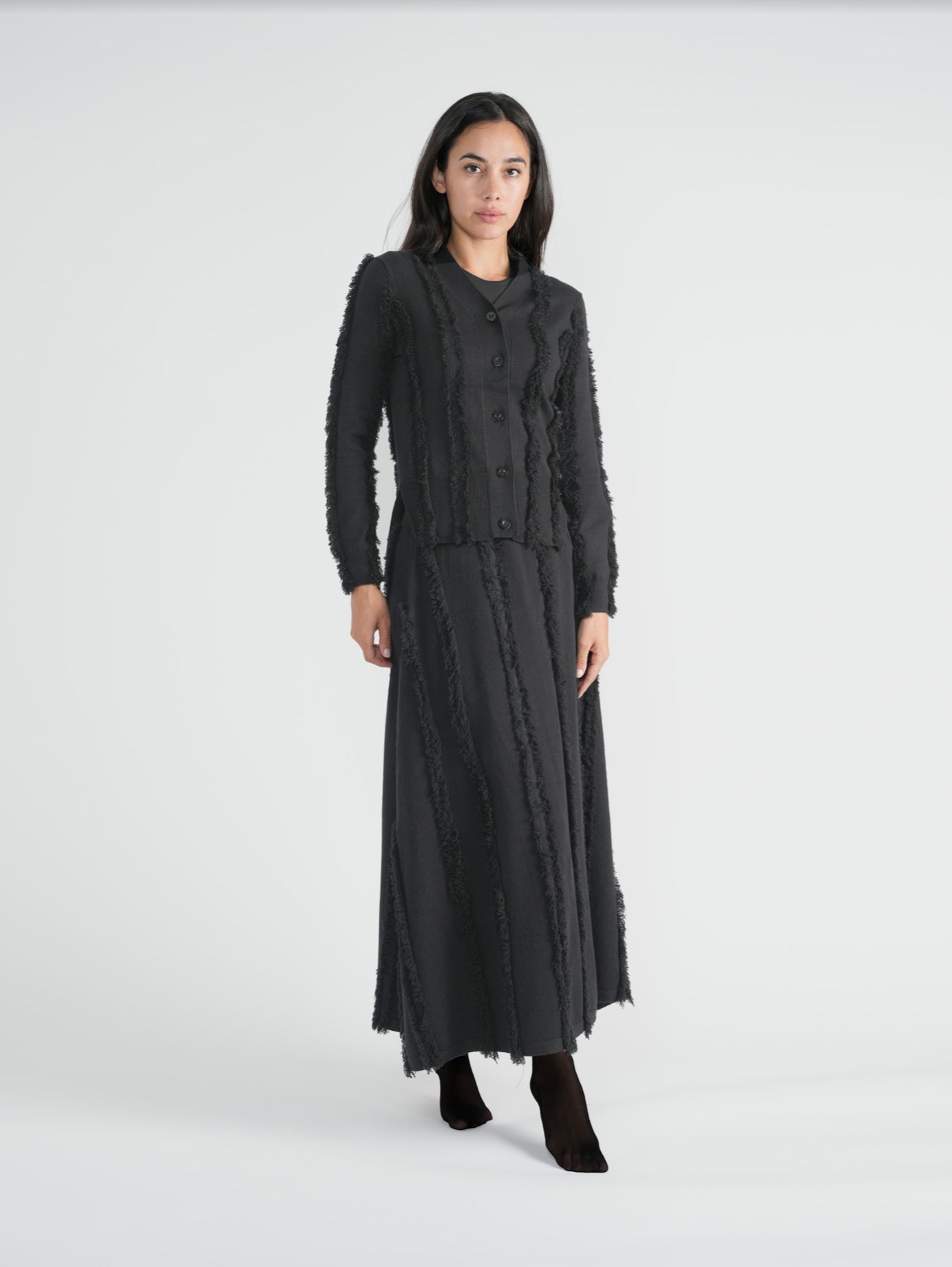 Black Fringed Knit Cardigan