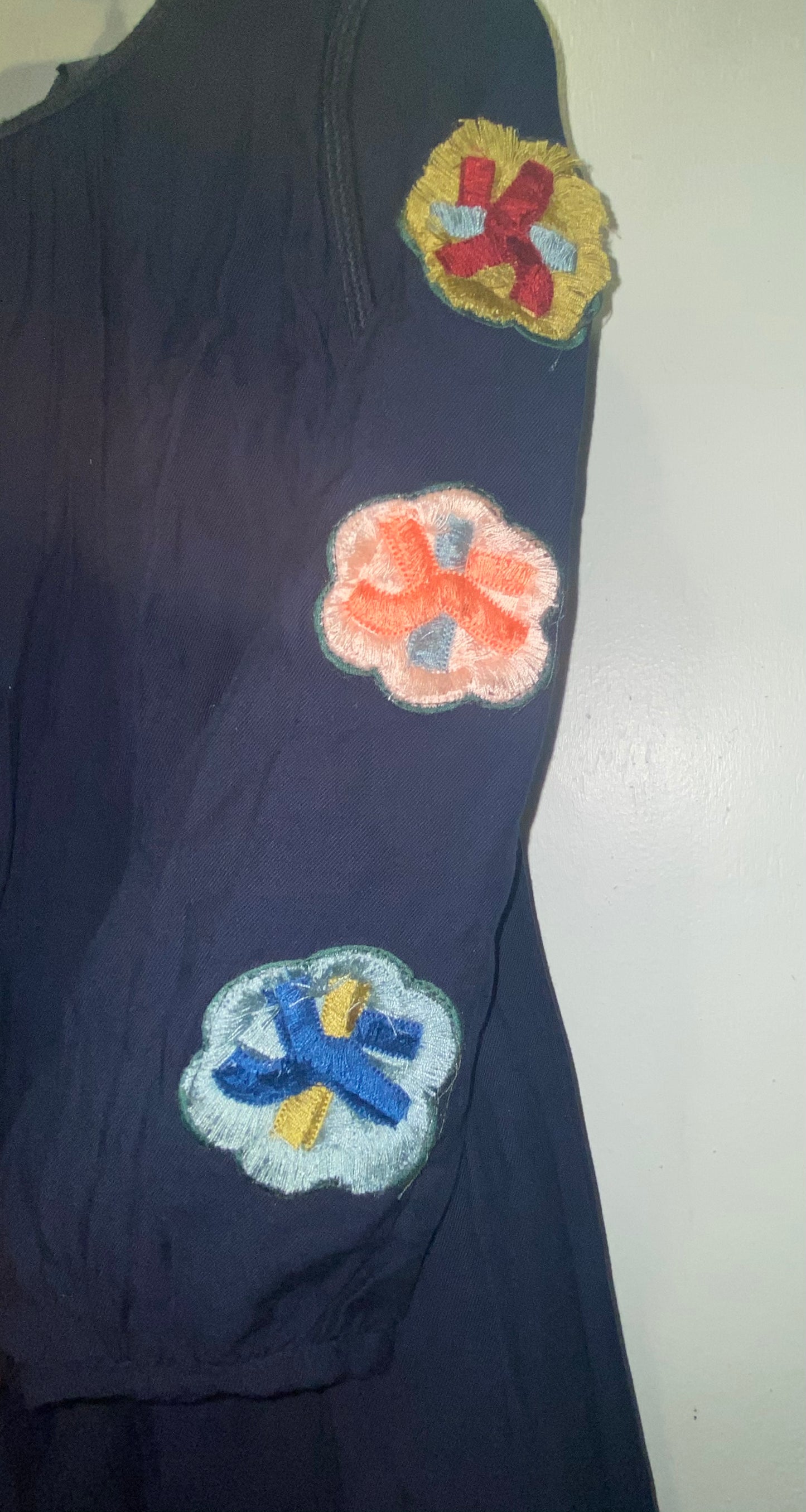 Navy Dress with Flower Detail on sleeves