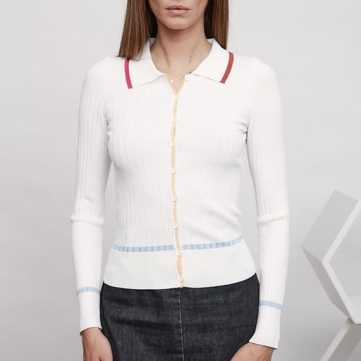 Ribbed Button Down Multi Top