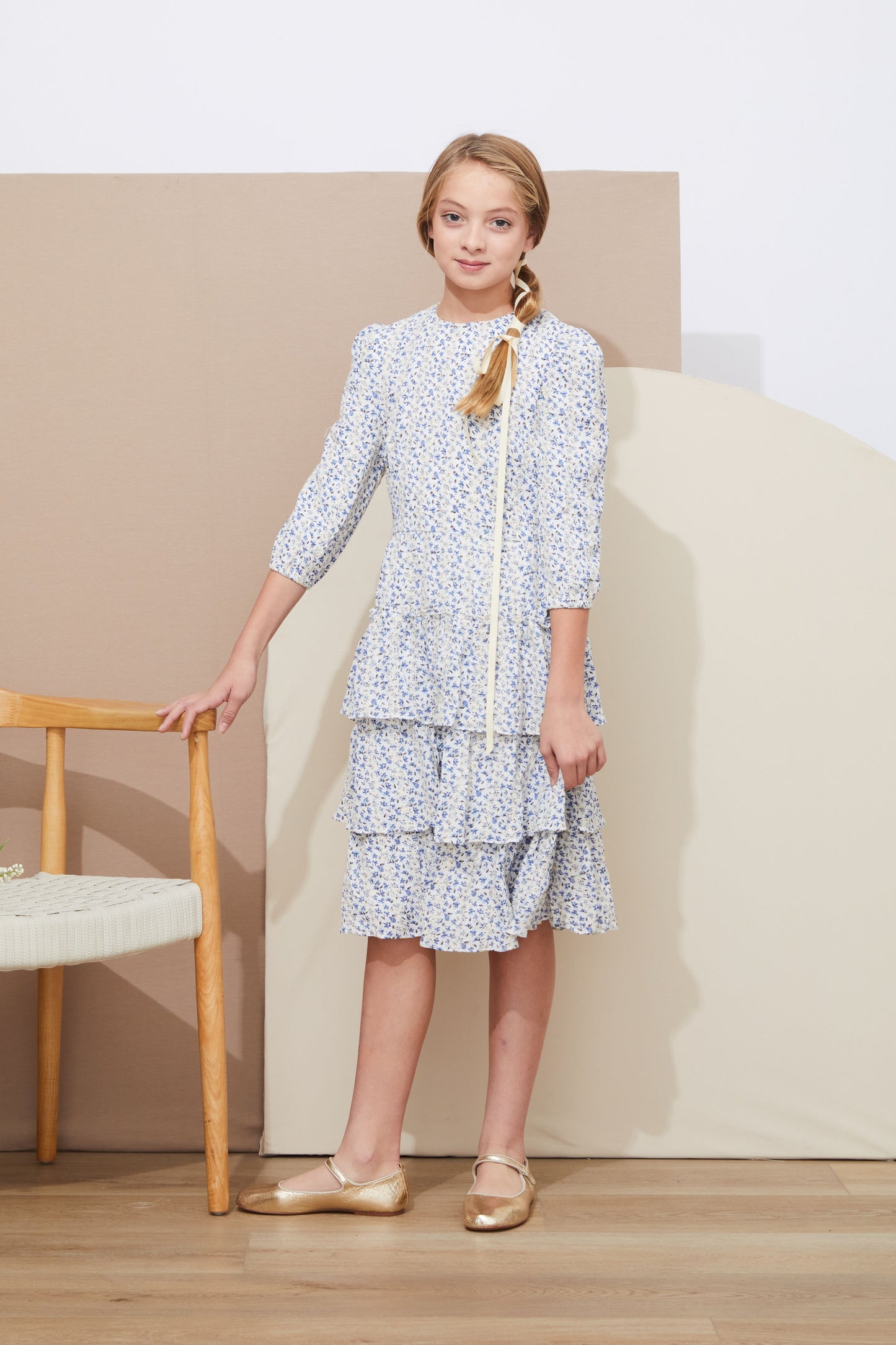 Blue Floral Tiered Dress