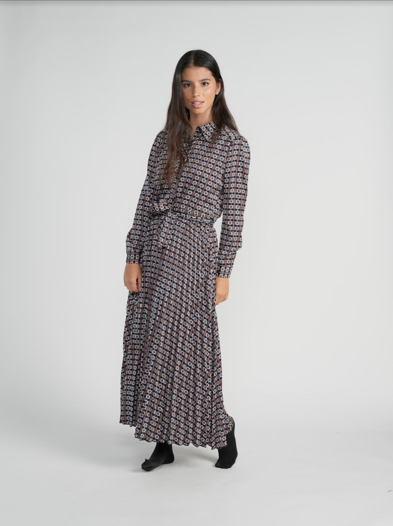chain shirt dress Night Sky Cotton Modal Chain Print Belted Shirt Dress - Dresses