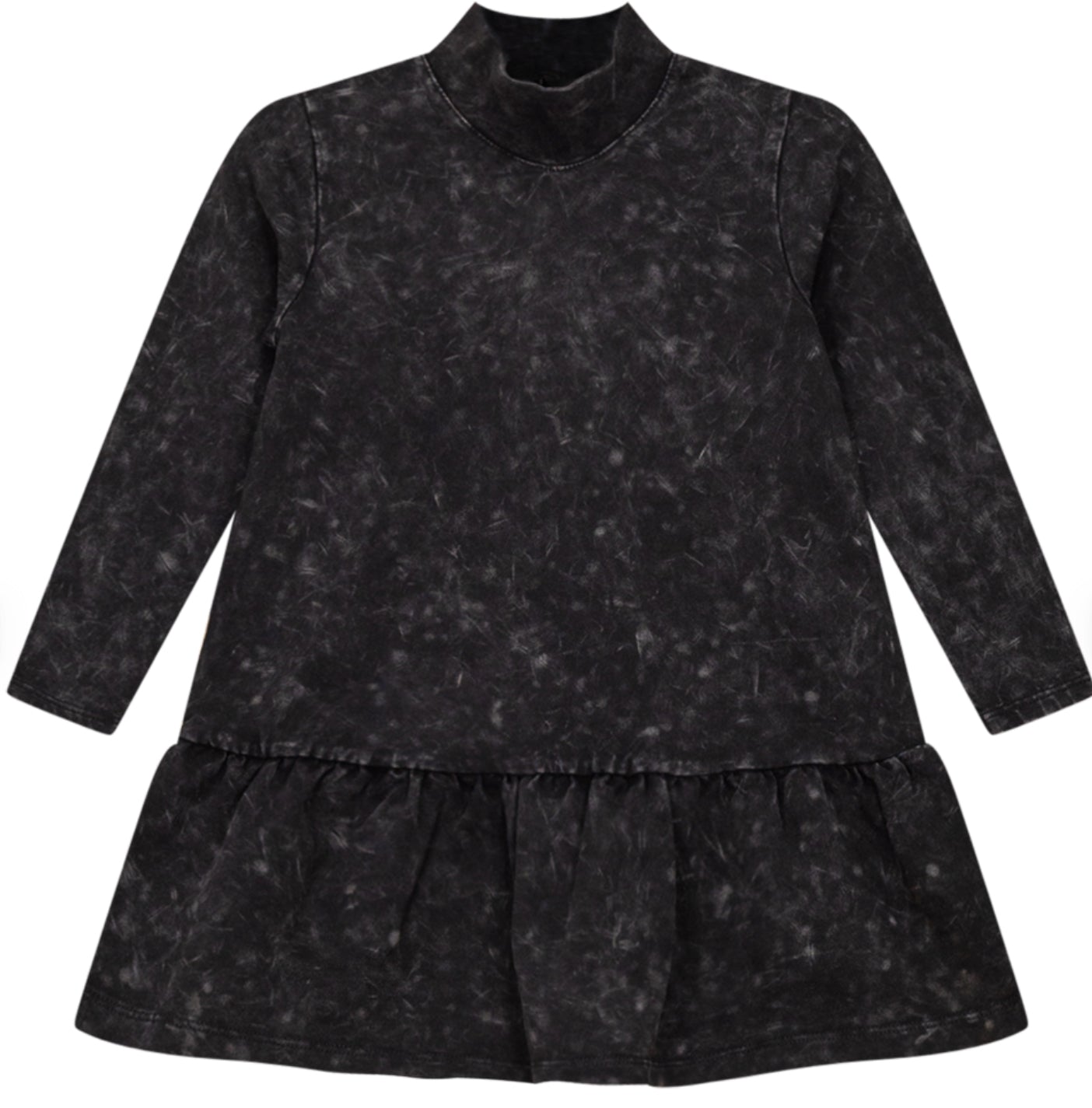 BLACK WASH RUFFLED DRESS