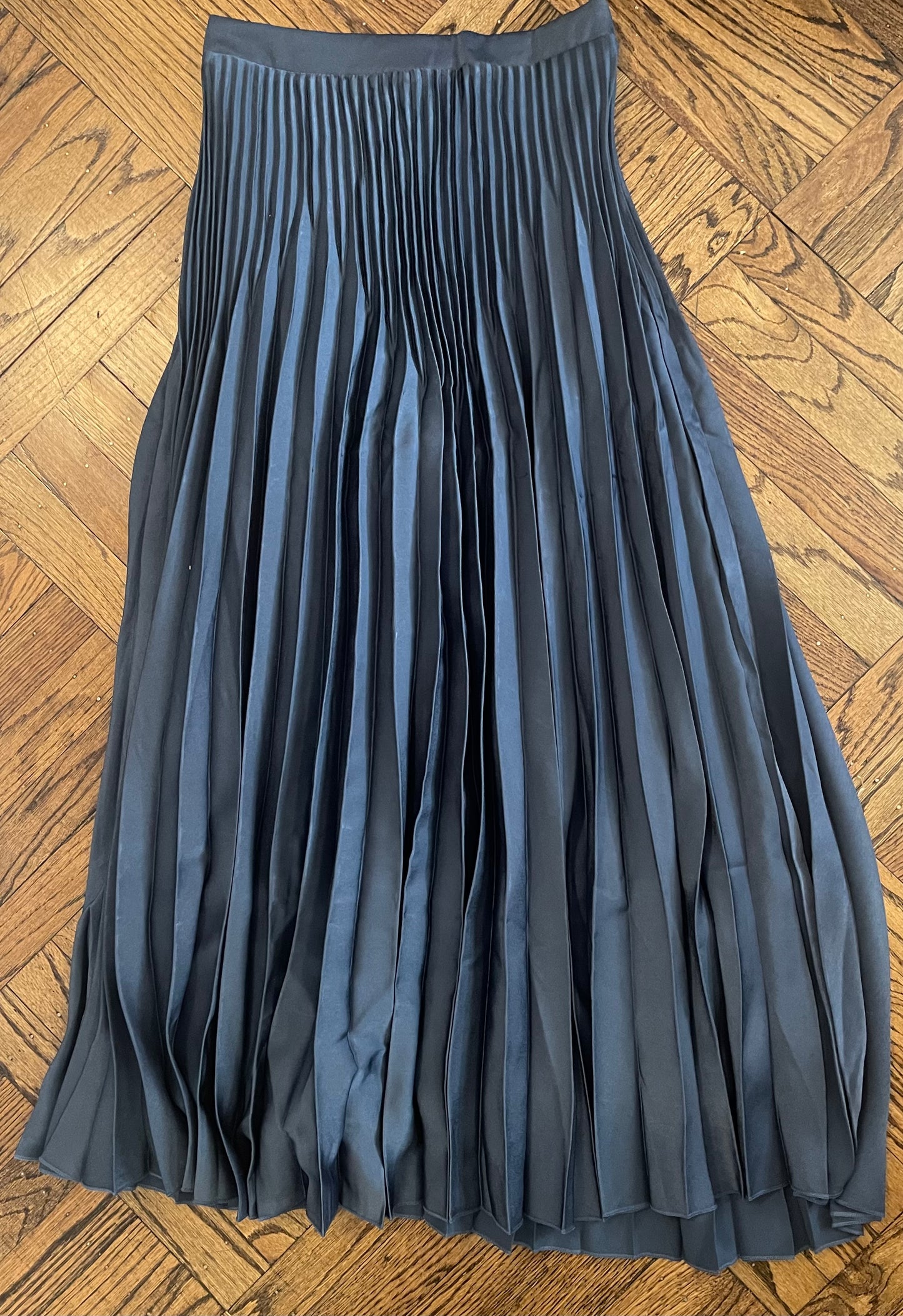 Inky Blue Satin Pleat Maxi Skirt