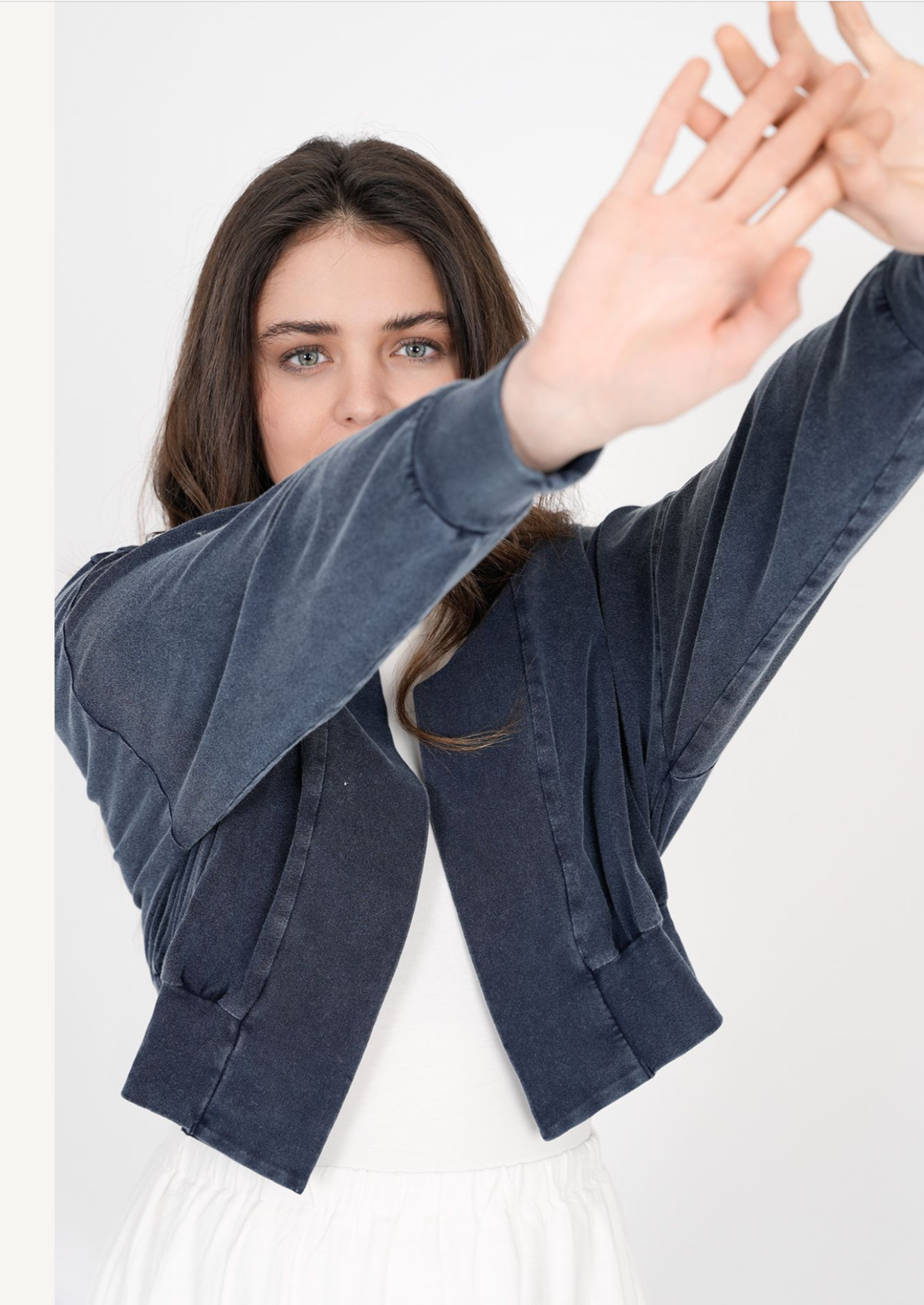 LADIES CROP CARDIGAN with STONE WASH EFFECT