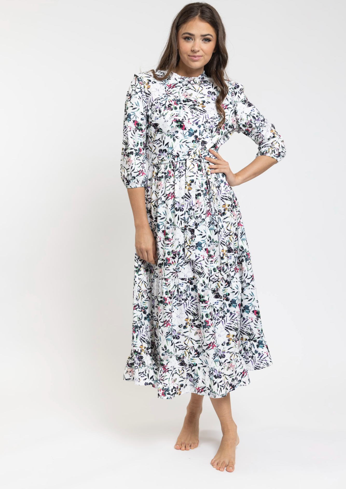 WHITE MULTICOLOR FLORAL DRESS