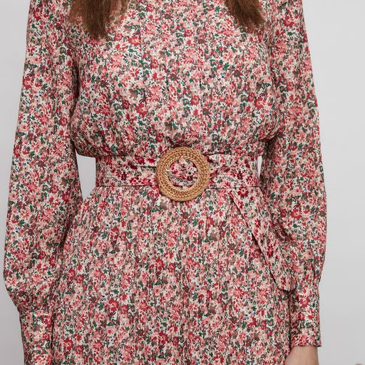 Pink Floral Pleated Maxi Dress