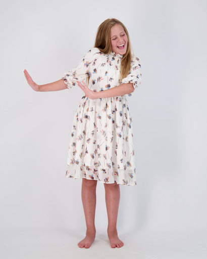 Light Pink and Blue Floral Pattern Dress