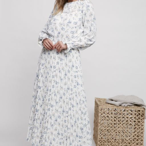 Long Pleated Floral Skirt