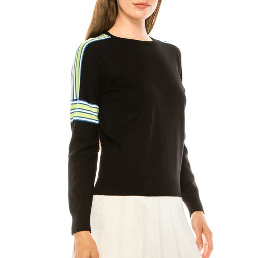 Stripped Shoulder and Arm Sweater