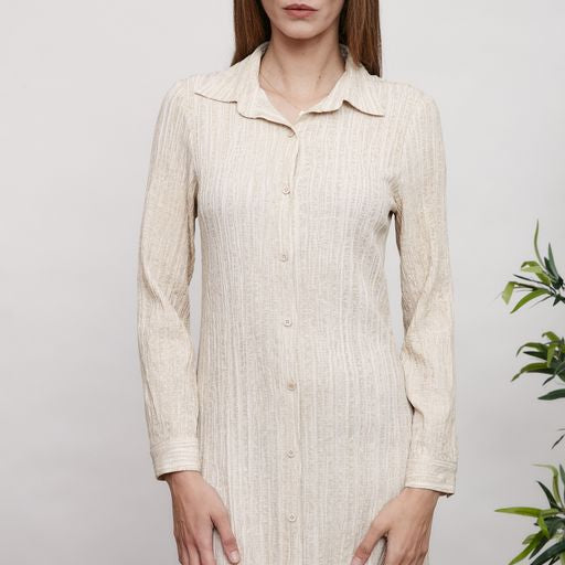 Oatmeal Buttoned Down Textured Dress
