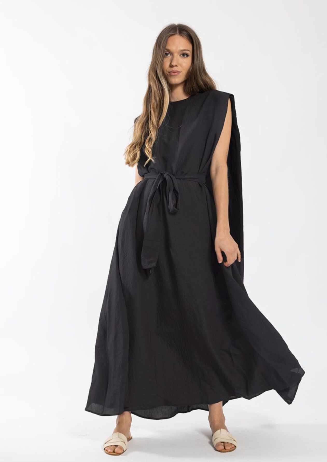 HALF BELTED MIDI DRESS