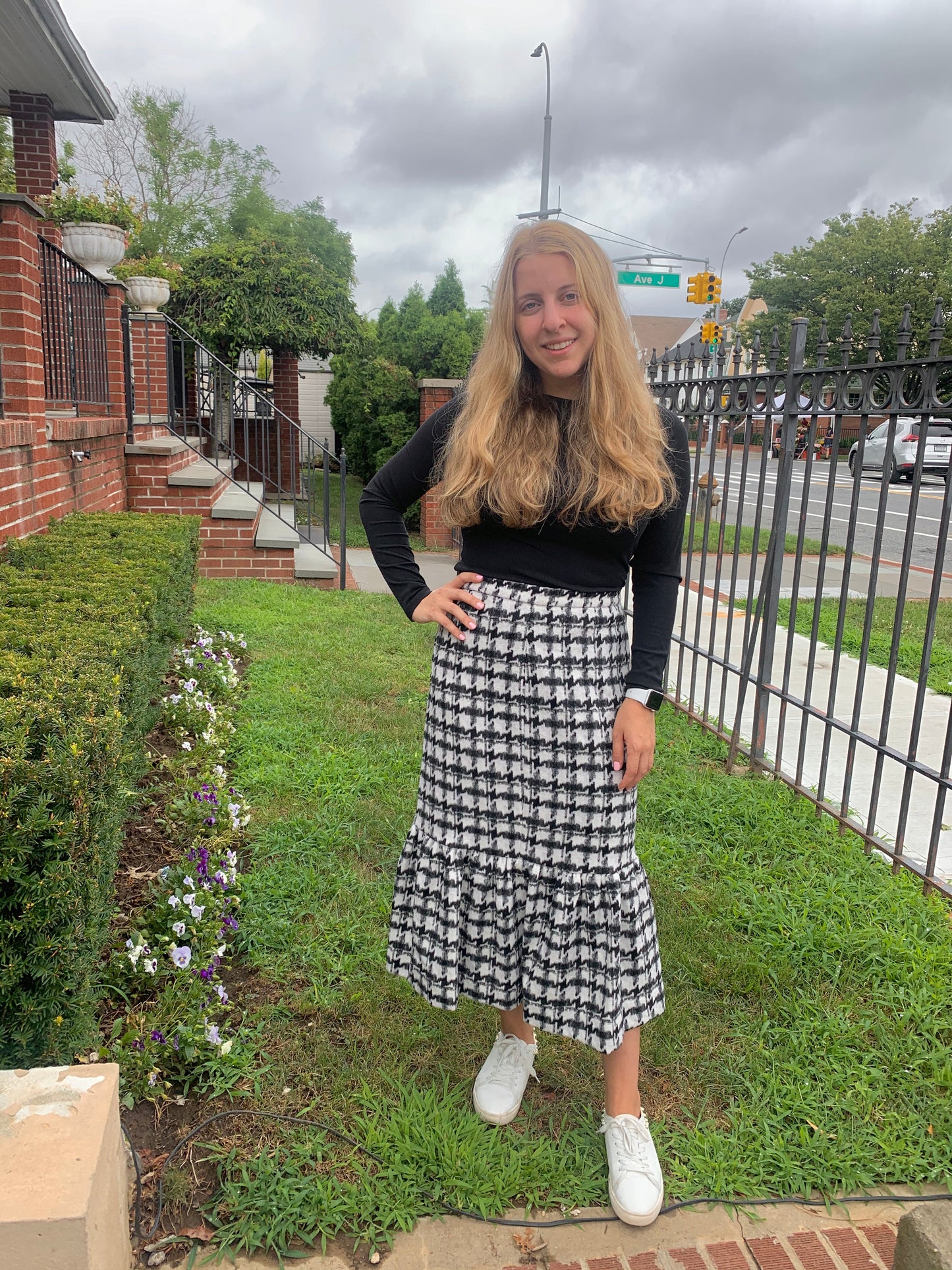 Houndstooth Ruffle Midi