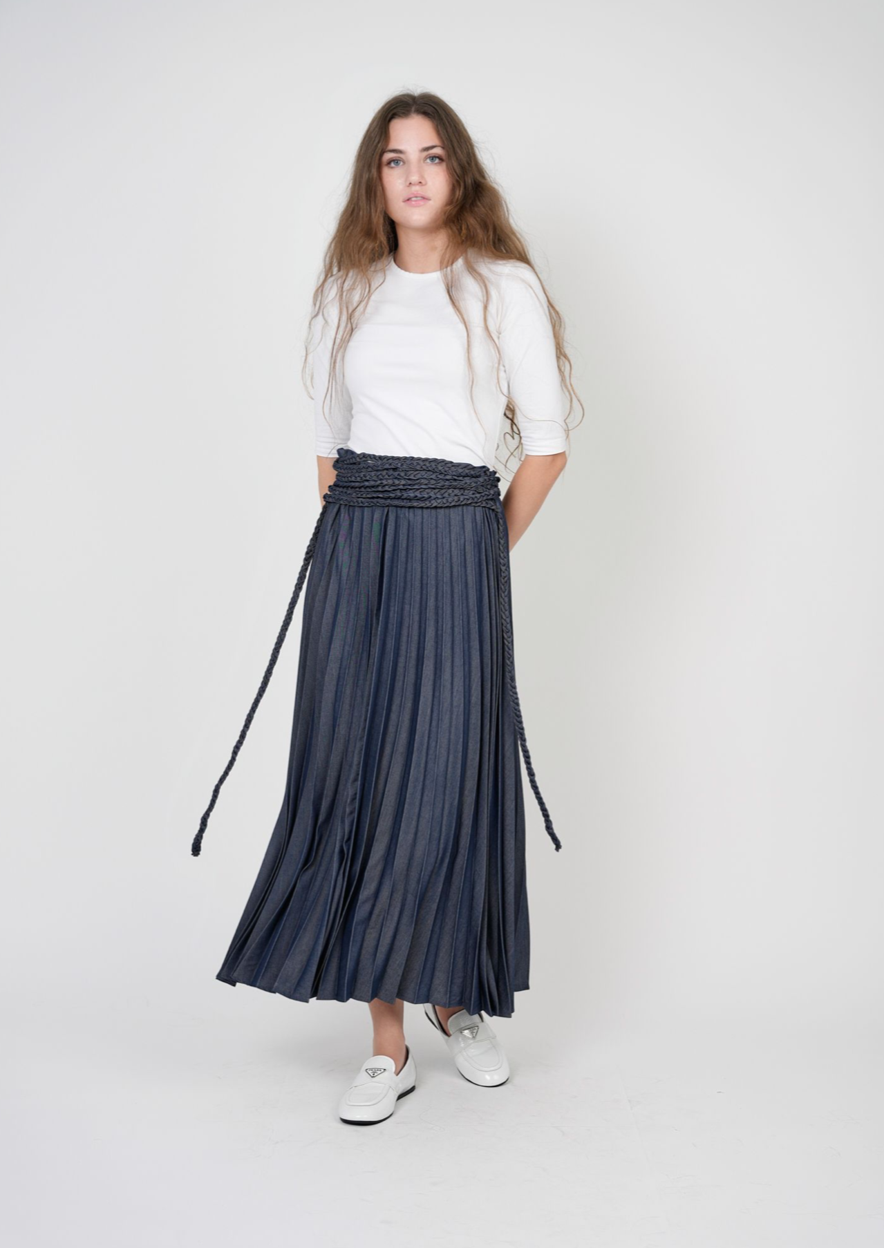 LADIES LONG DENIM PLEATED SKIRT