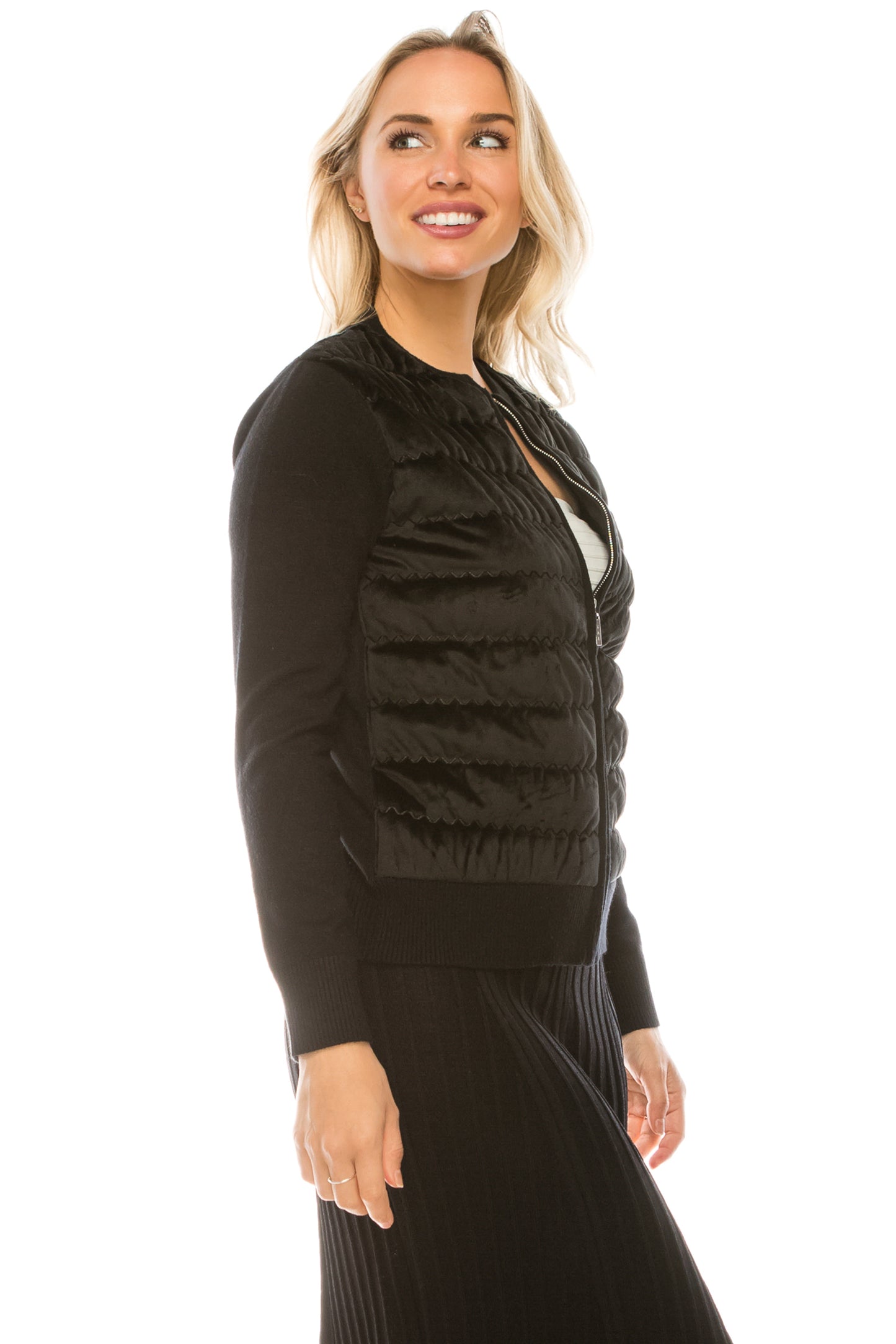 Velvet Padded Puff Front Zip Jacket