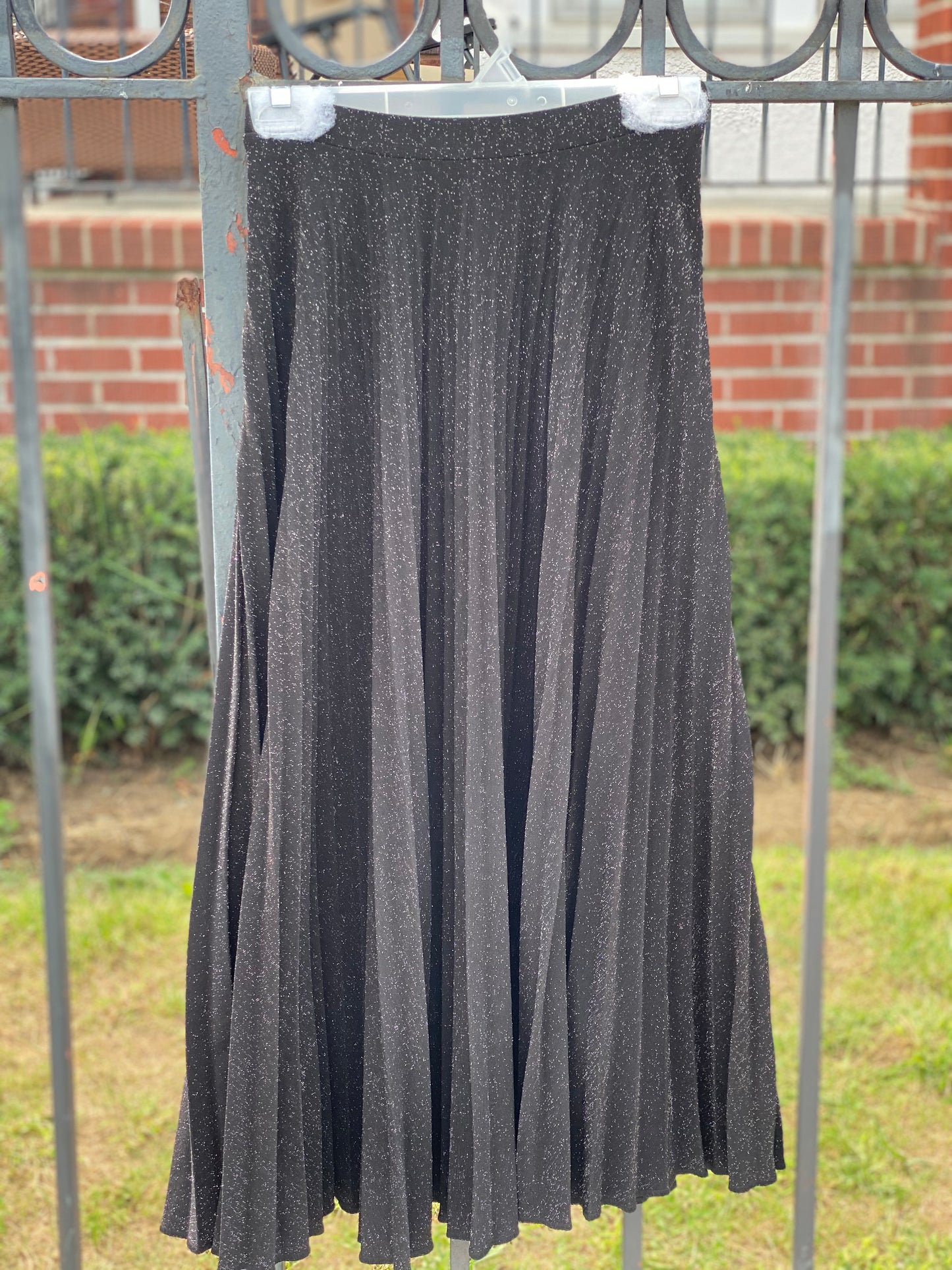 Black Metallic Pleated Skirt