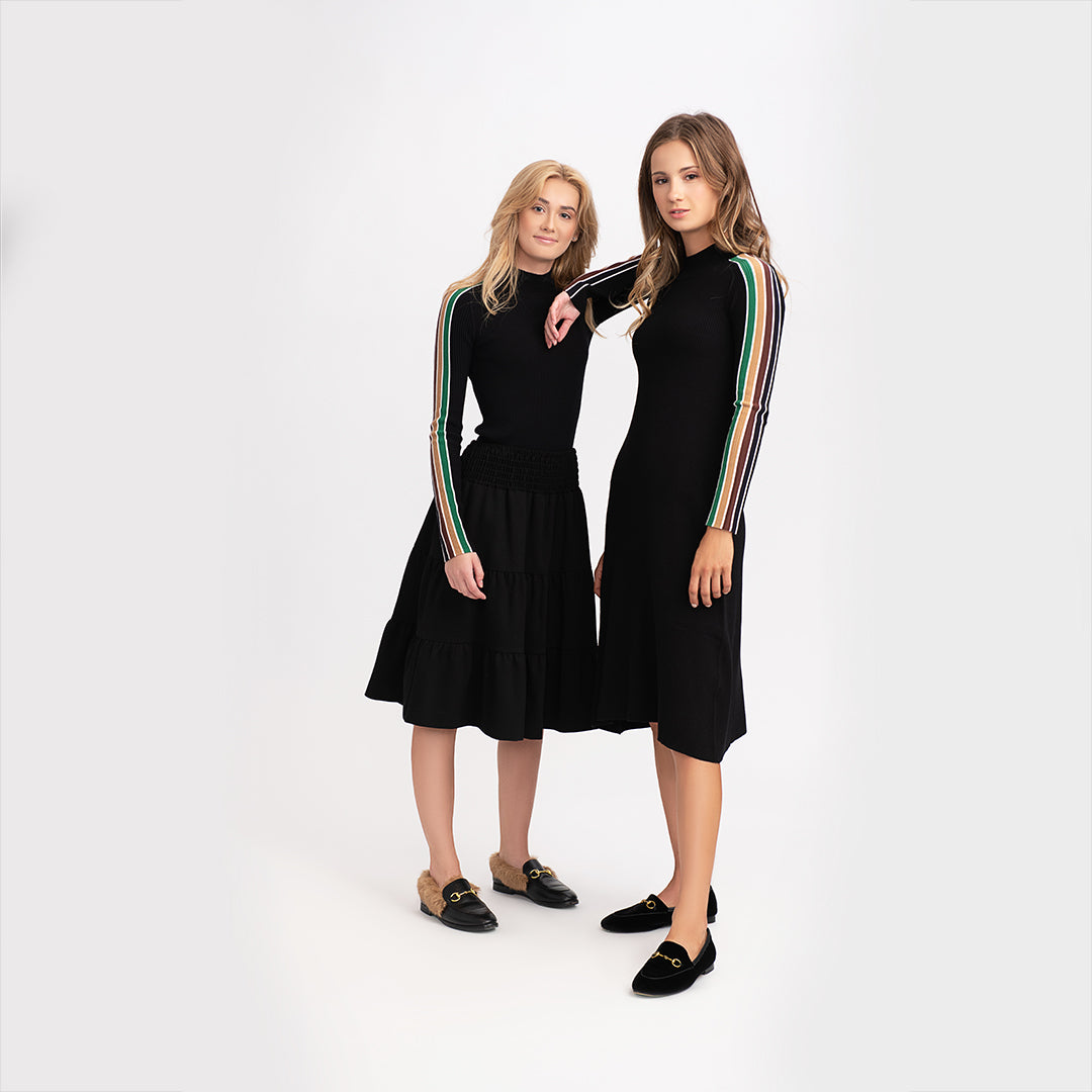 Note Ribbed Stripe Sleeve Dress