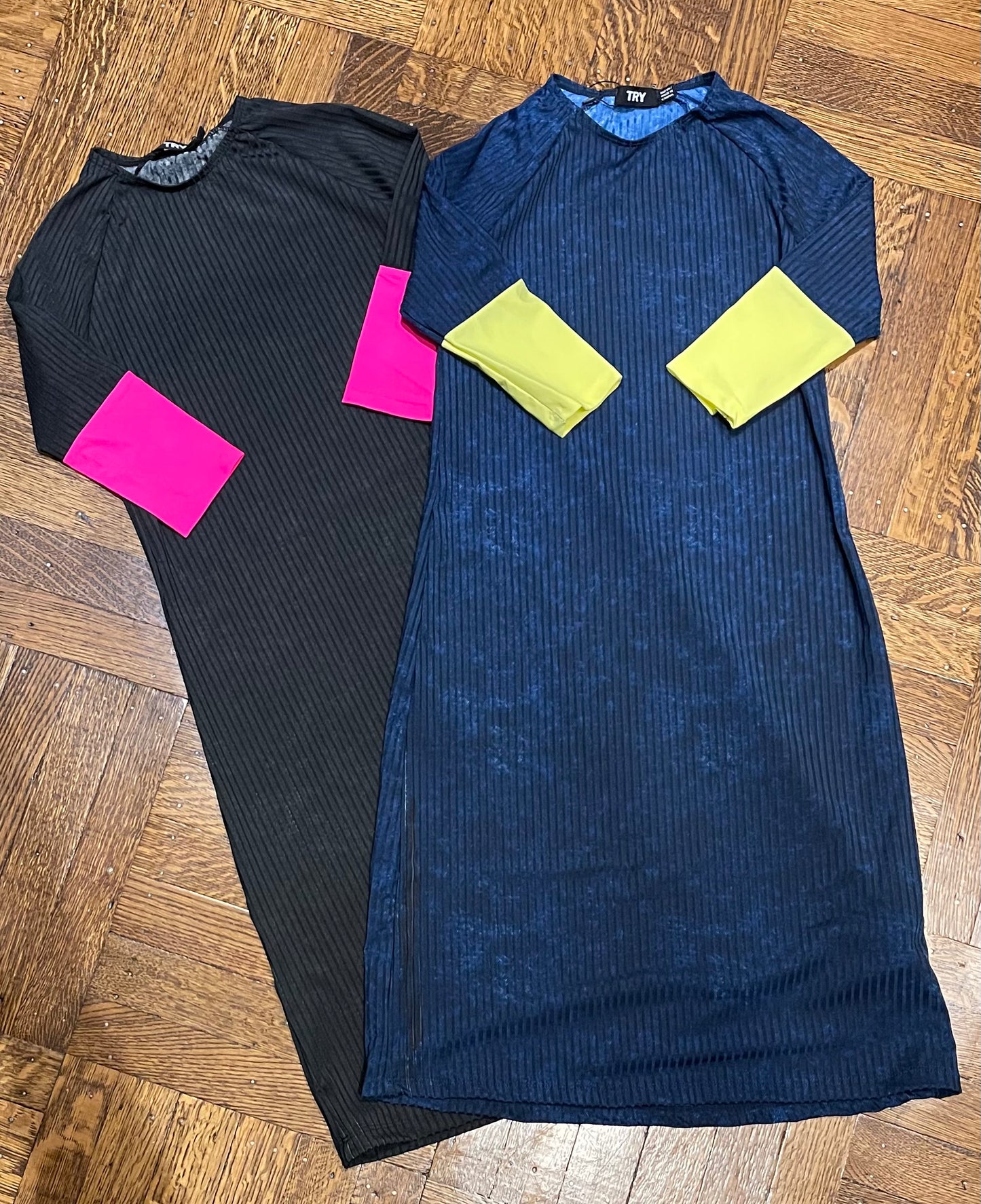 Rib Neon Sleeve Swim Dress