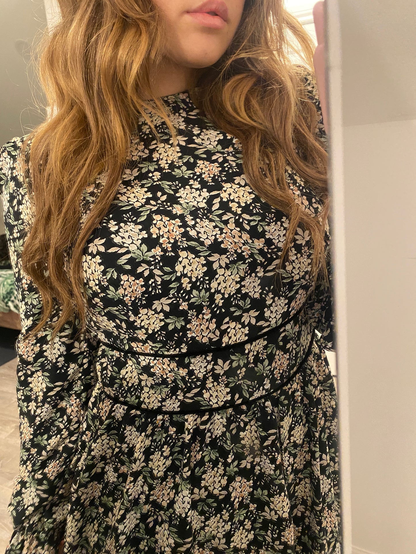 Piping Velvet Floral Dress